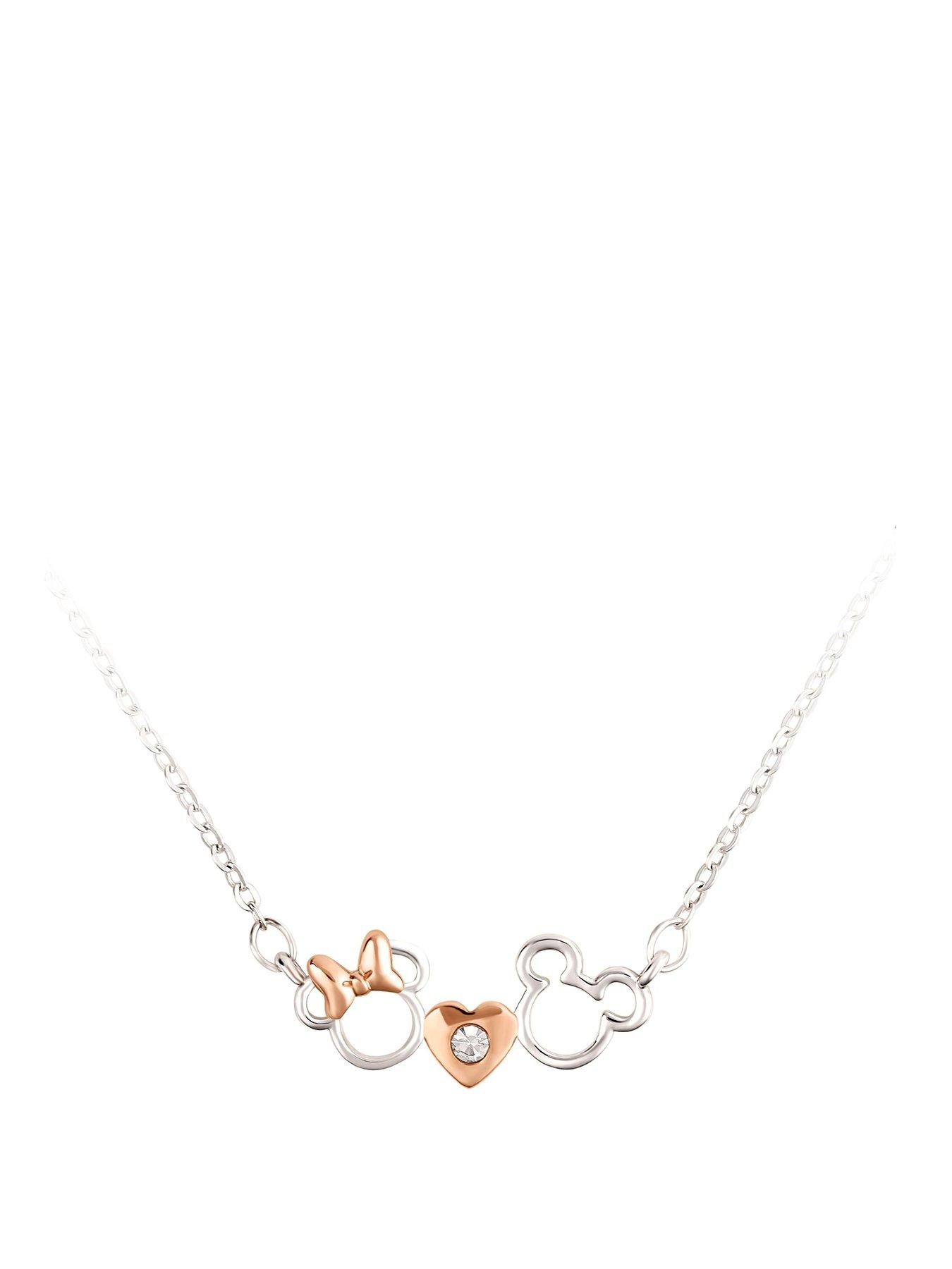 Mickey Mouse Mickey  &  Minnie Necklace With Stone - Silver