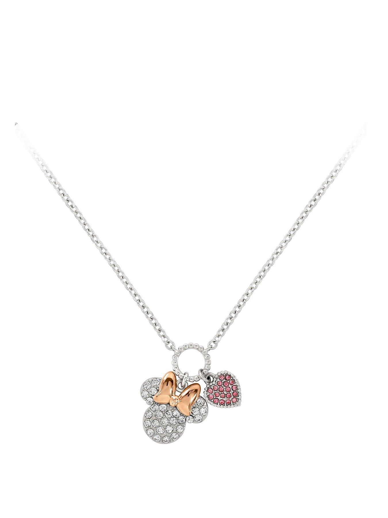 Mickey Mouse Minnie Necklace With Stones - Silver