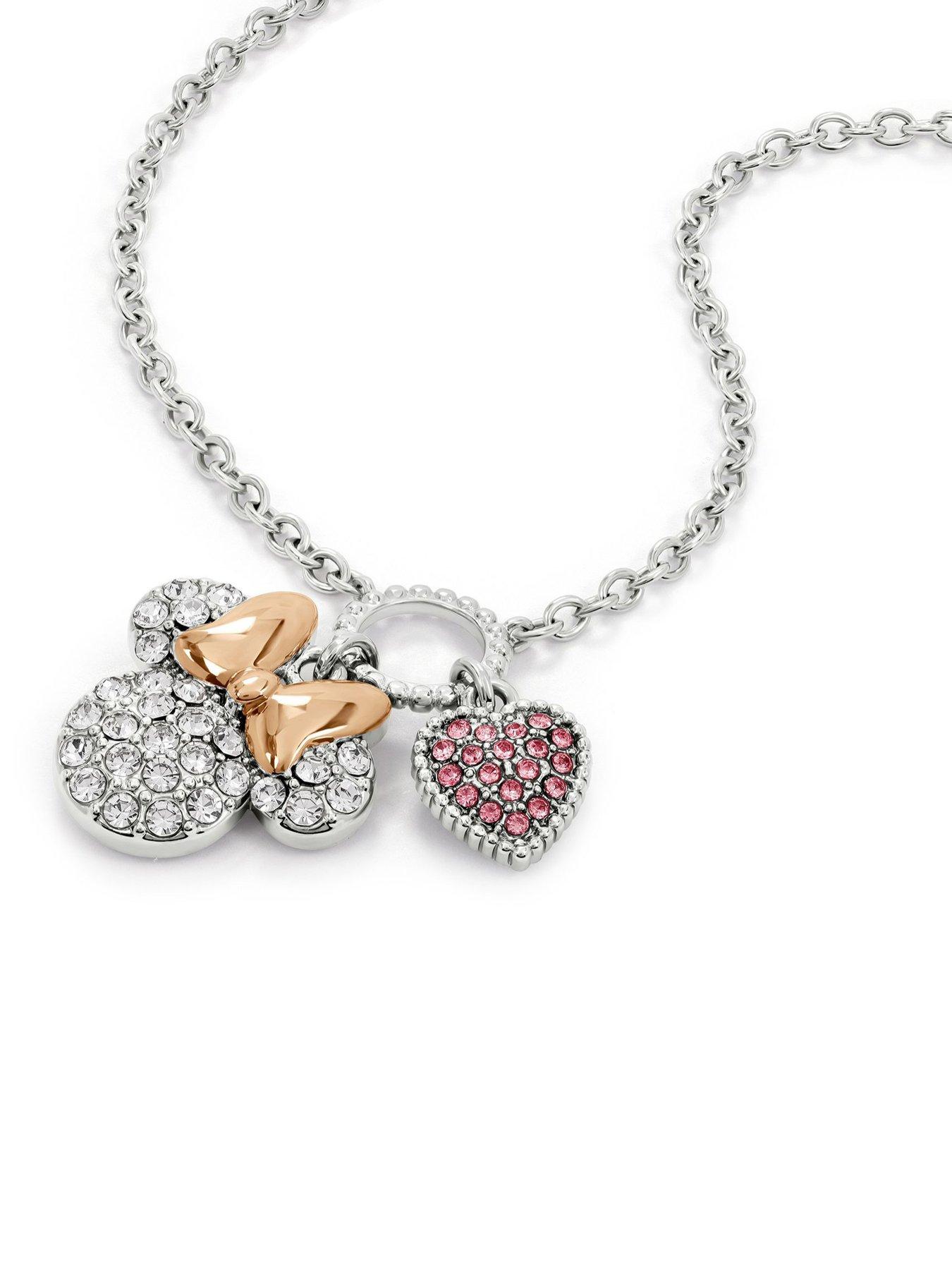 Image 2 of 3 of Mickey Mouse Minnie Necklace With Stones - Silver