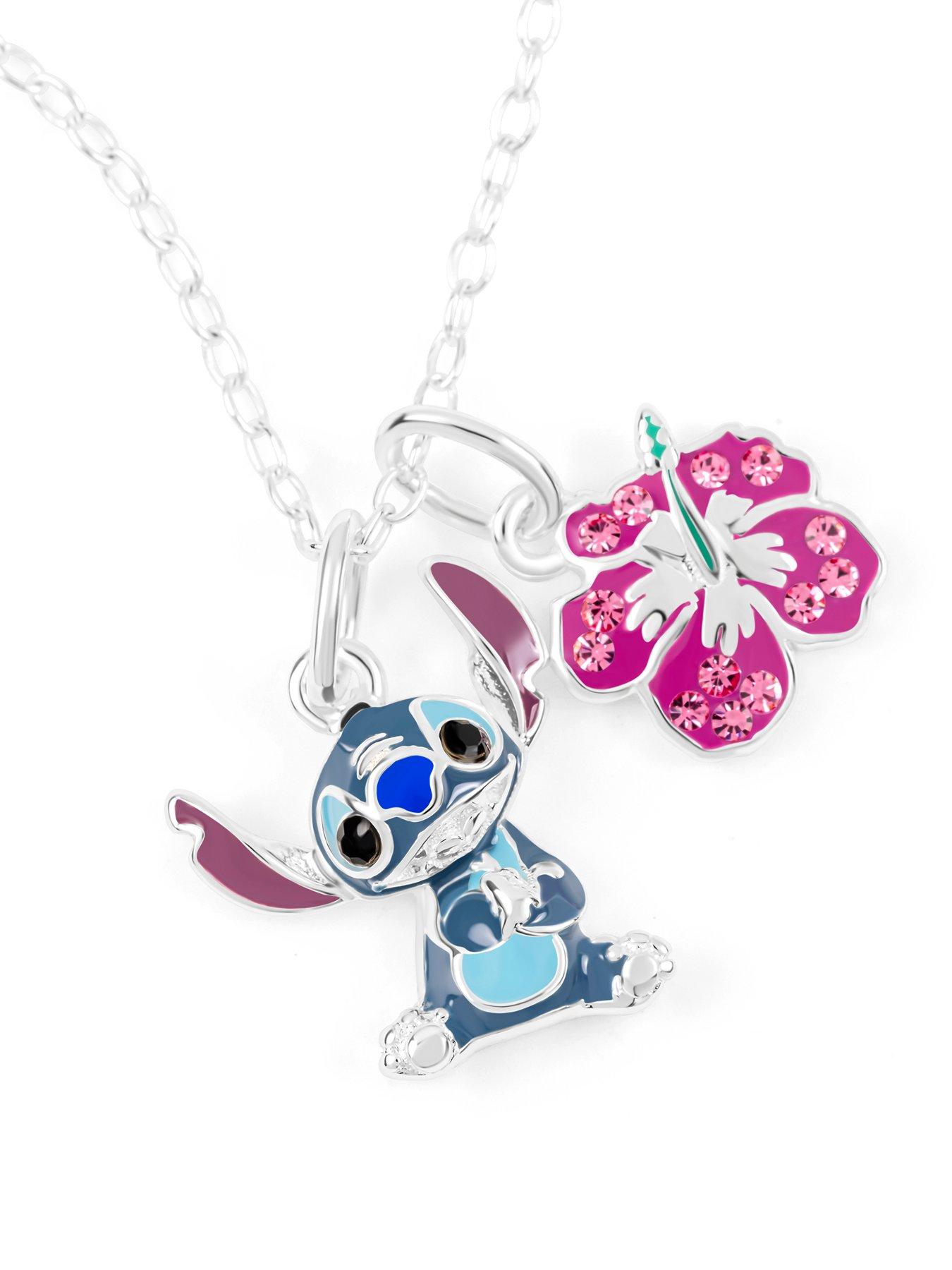 Image 2 of 4 of Disney Sterling Silver 925 18" Stitch And Flower Charm Necklace - Multi