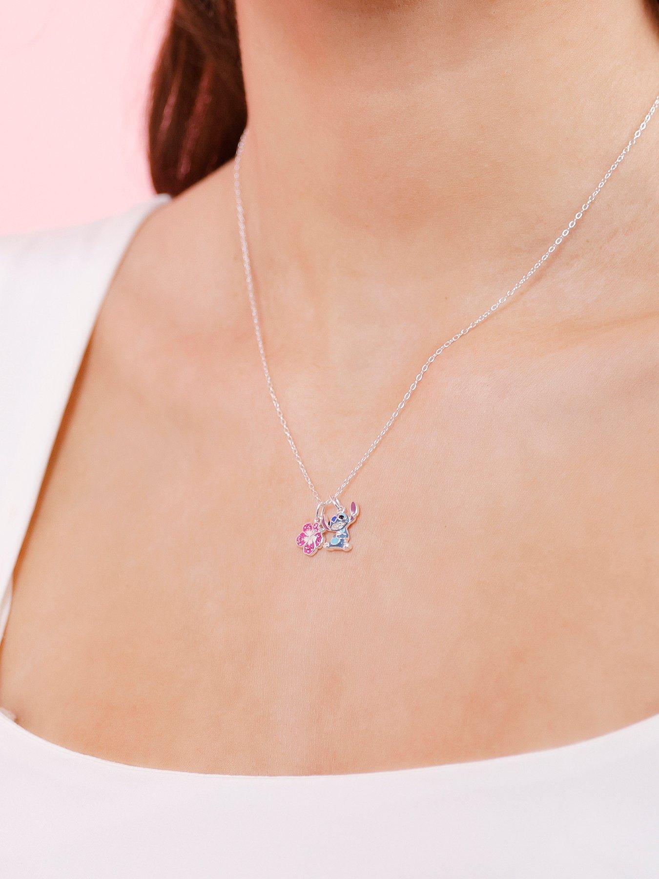 Image 3 of 4 of Disney Sterling Silver 925 18" Stitch And Flower Charm Necklace - Multi