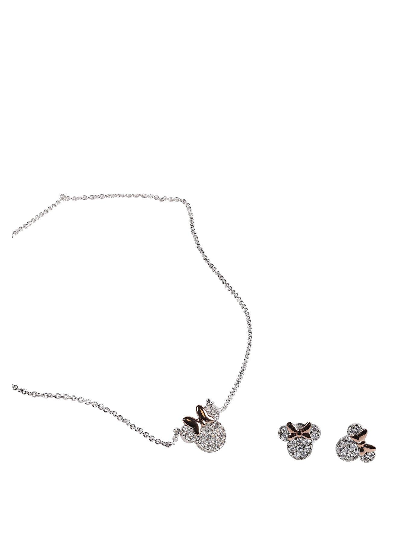 Minnie Mouse Disney Plated Necklace And Stud Earring Set - Silver