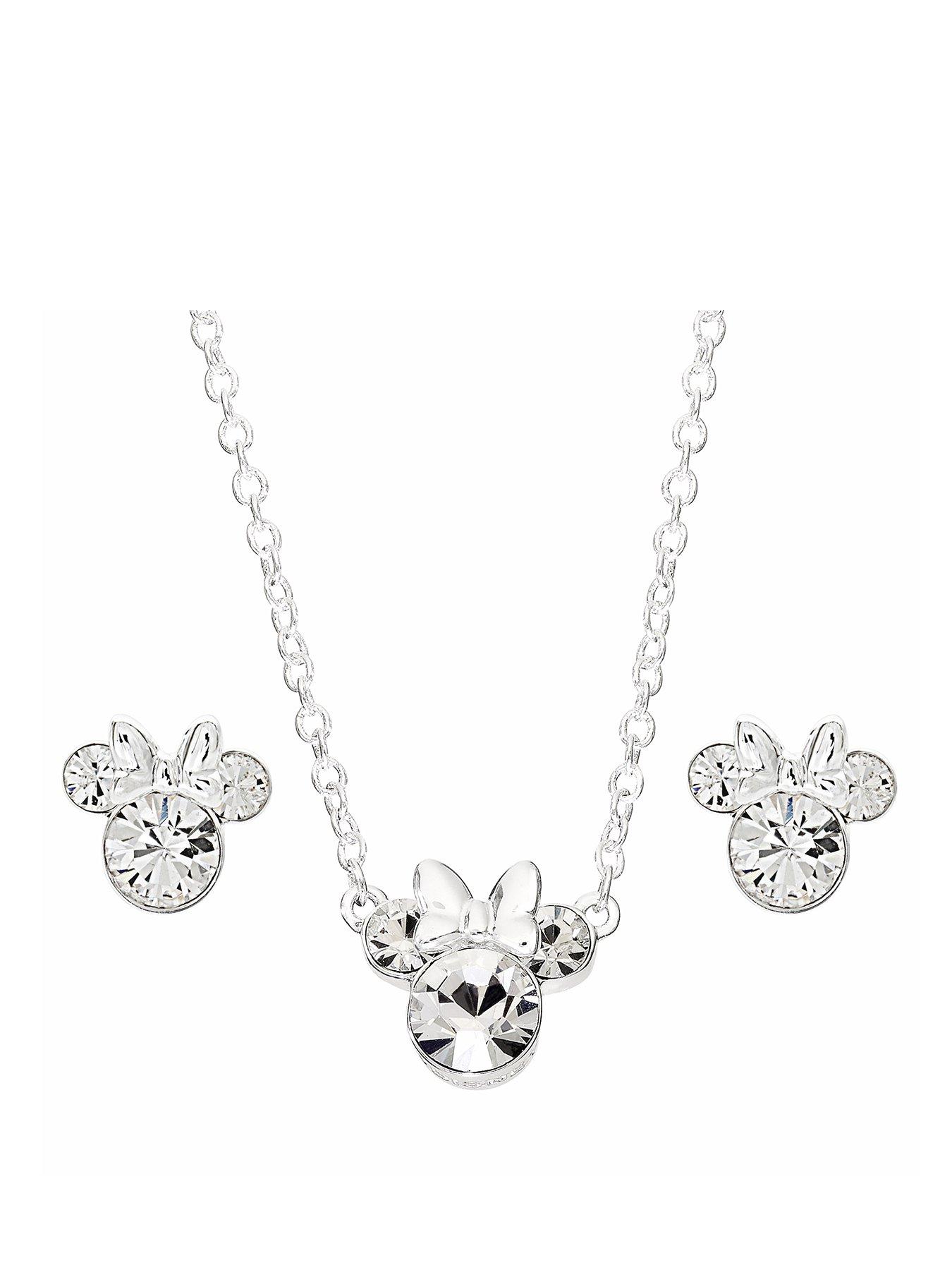 Disney Plated Necklace And Stud Earring Set - Silver