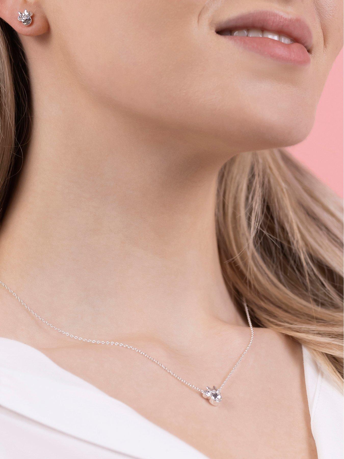  image of minnie-mouse-disney-plated-necklace-and-stud-earring-set-silver