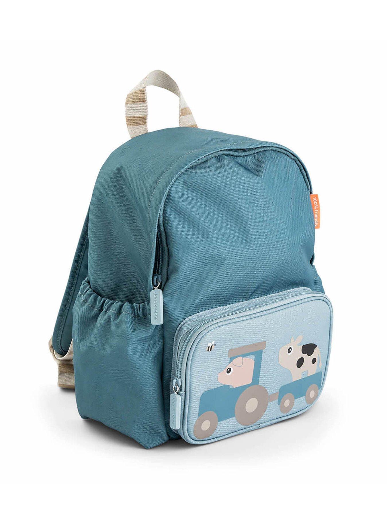 front image of done-by-deer-kids-backpack-tiny-farm-blue-75-l