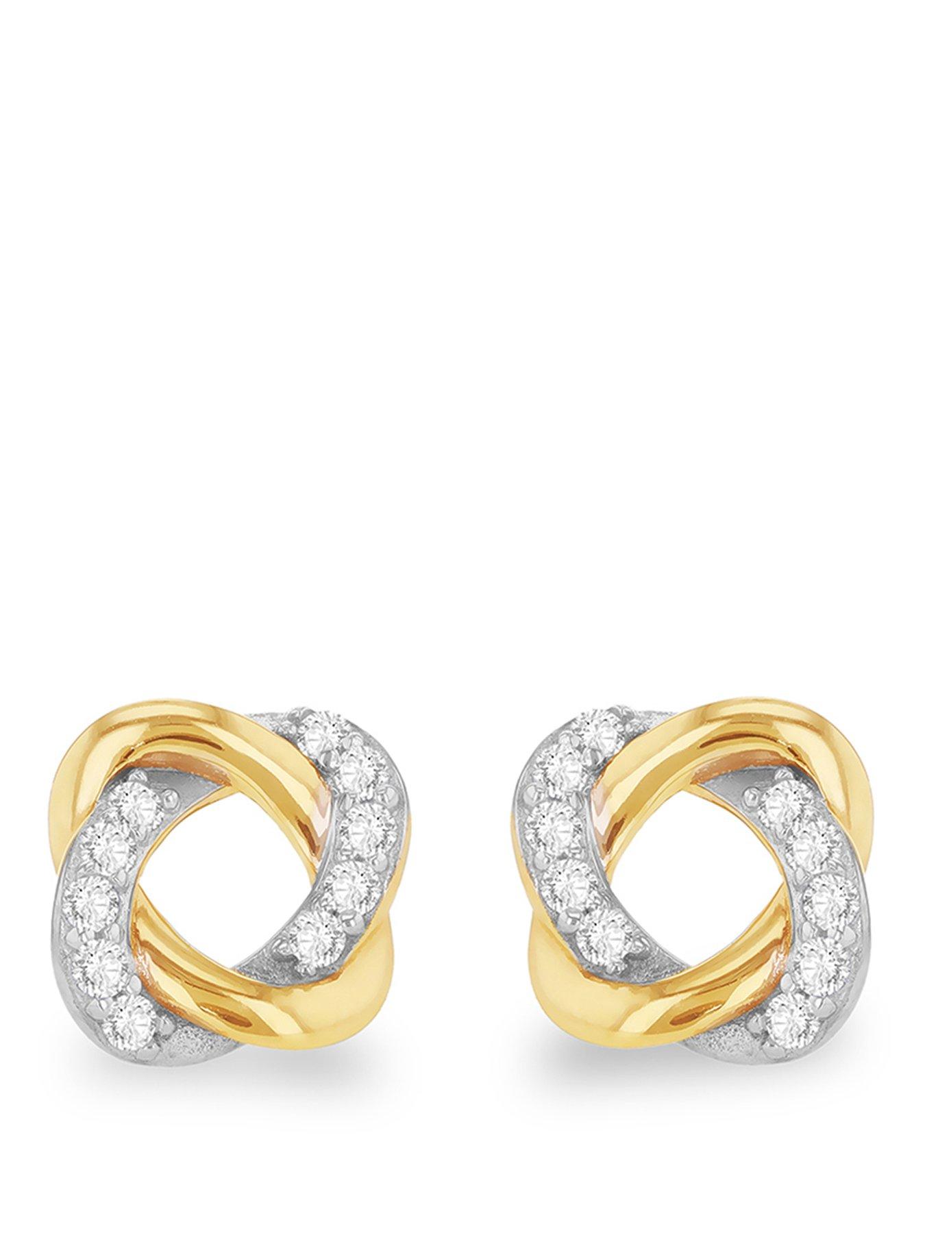 Image 1 of 5 of The Love Collection 9ct Yellow Gold 1.3mm CZ Knot Stud Earrings