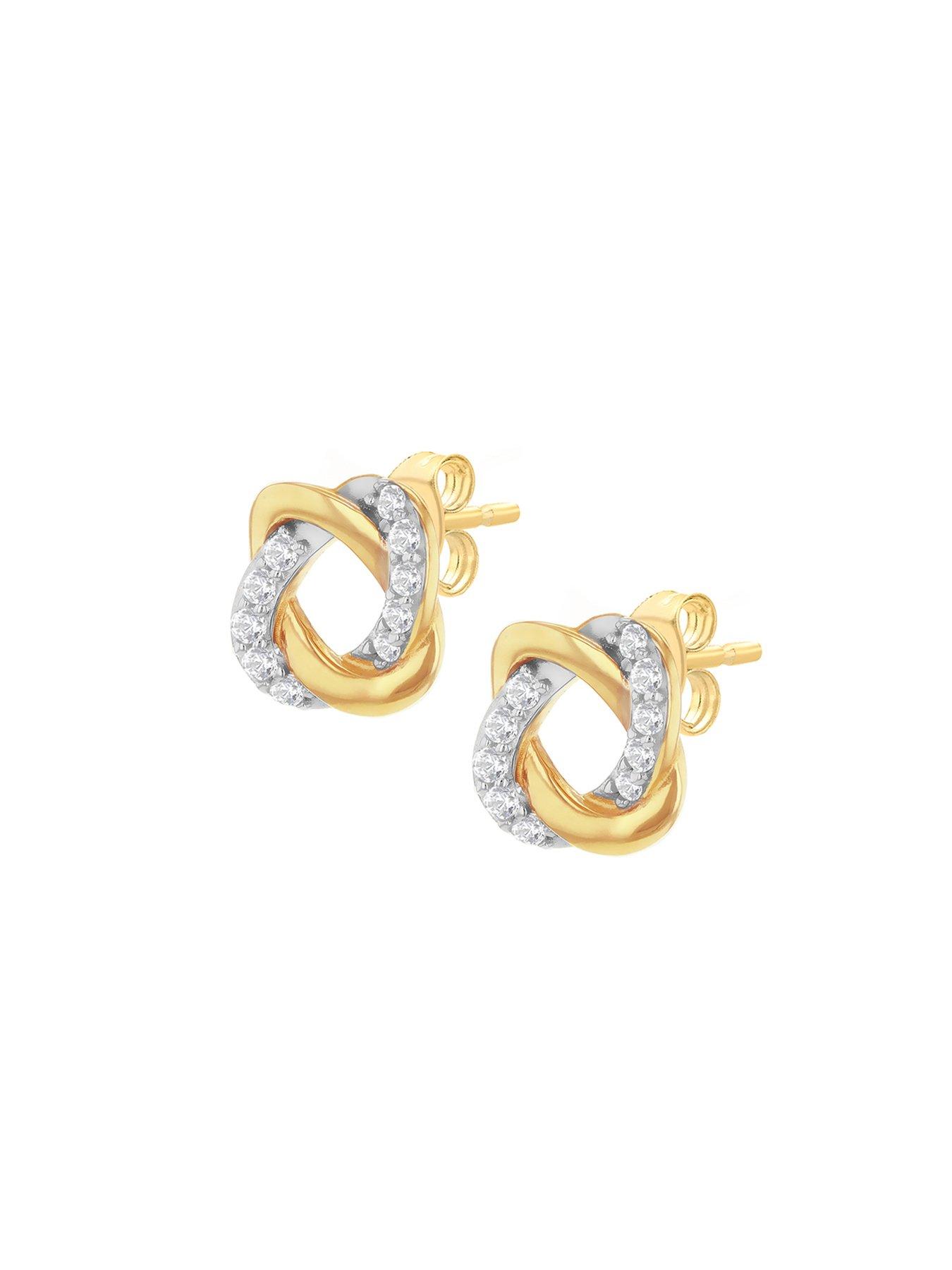 Image 2 of 5 of The Love Collection 9ct Yellow Gold 1.3mm CZ Knot Stud Earrings