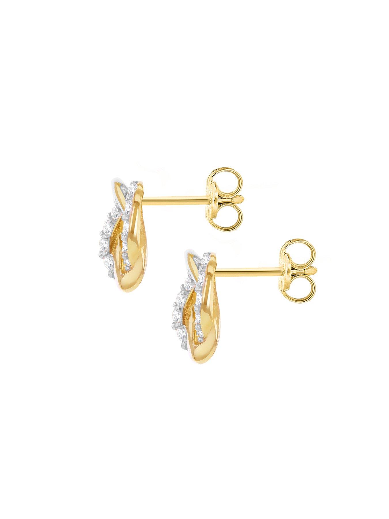Image 3 of 5 of The Love Collection 9ct Yellow Gold 1.3mm CZ Knot Stud Earrings