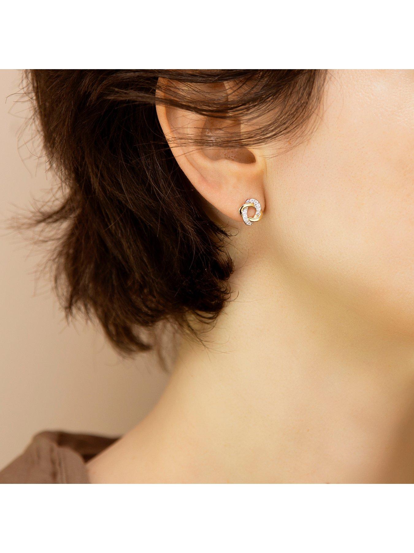 Image 4 of 5 of The Love Collection 9ct Yellow Gold 1.3mm CZ Knot Stud Earrings