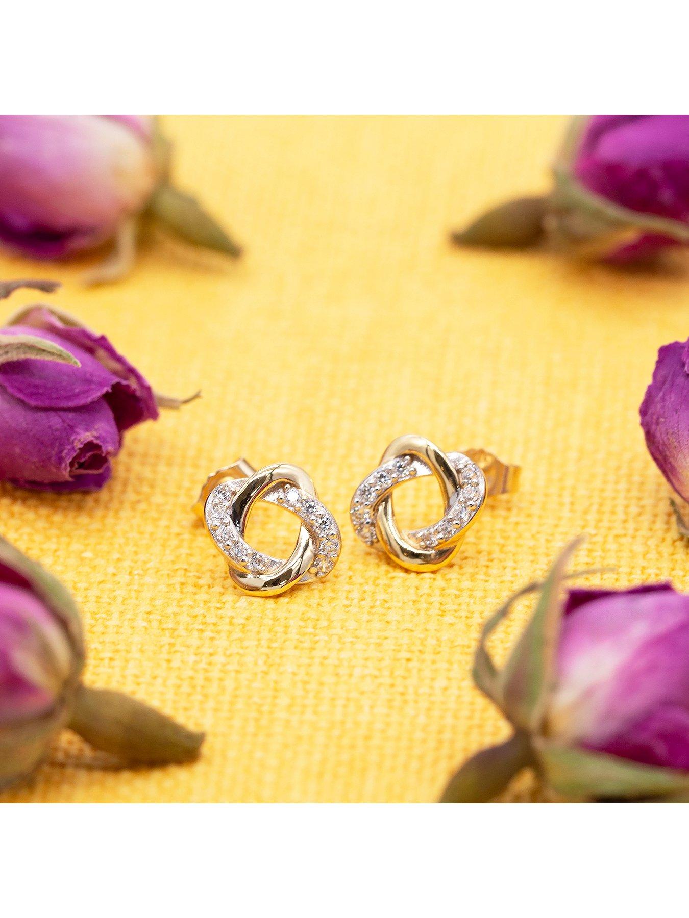 Image 5 of 5 of The Love Collection 9ct Yellow Gold 1.3mm CZ Knot Stud Earrings