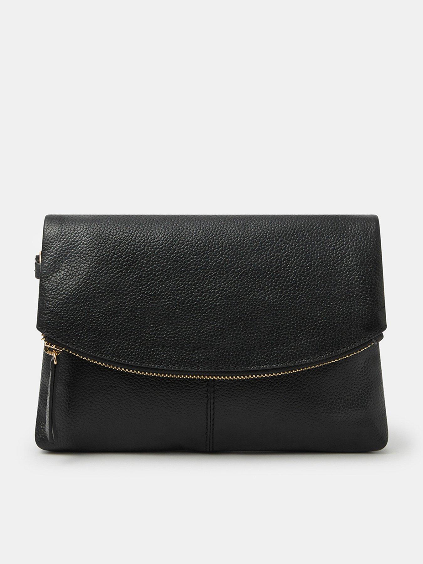 front image of accessorize-curved-foldover-leather-wristlet-bag