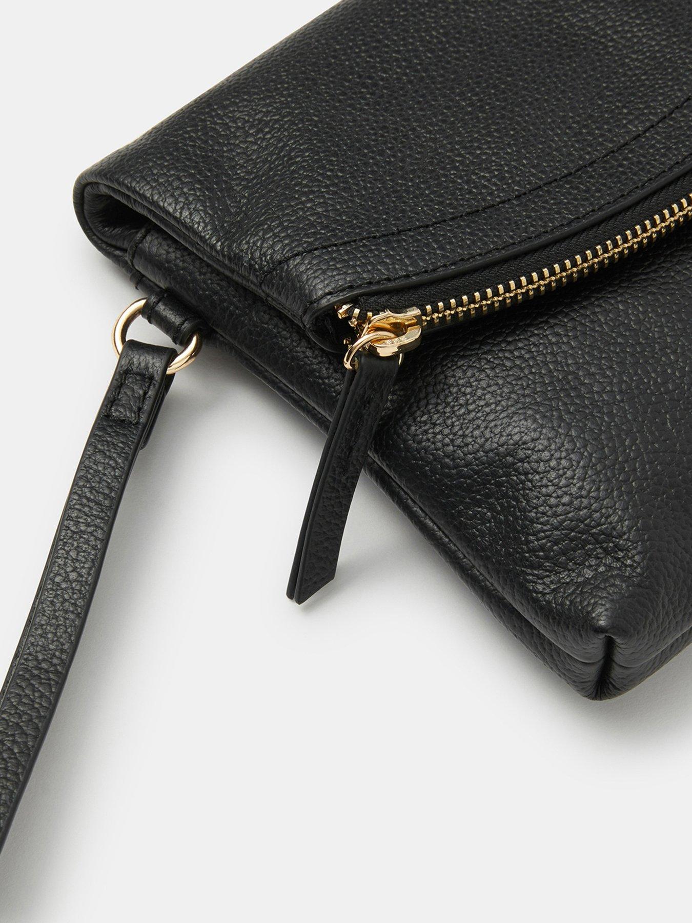  image of accessorize-curved-foldover-leather-wristlet-bag
