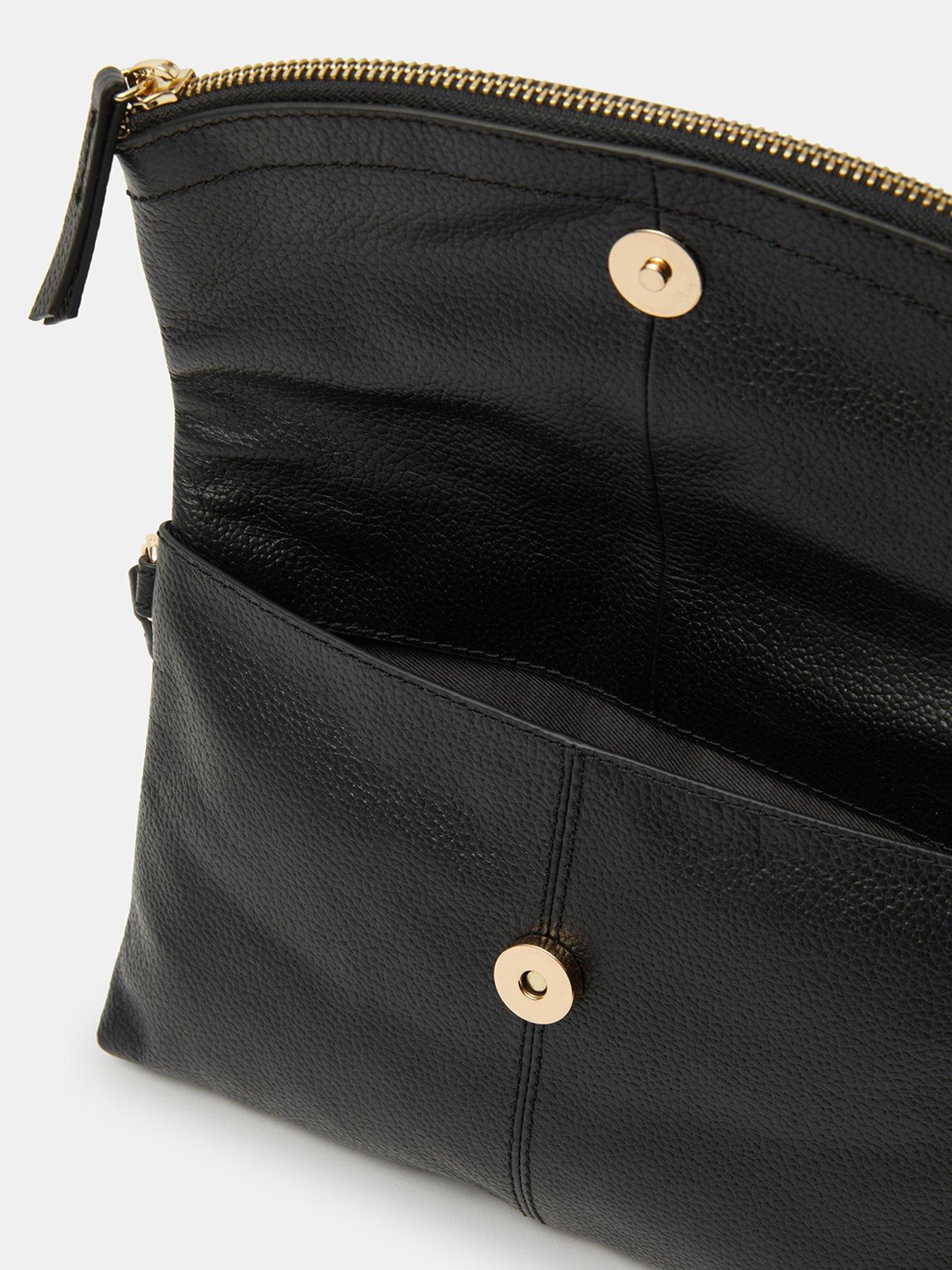  image of accessorize-curved-foldover-leather-wristlet-bag