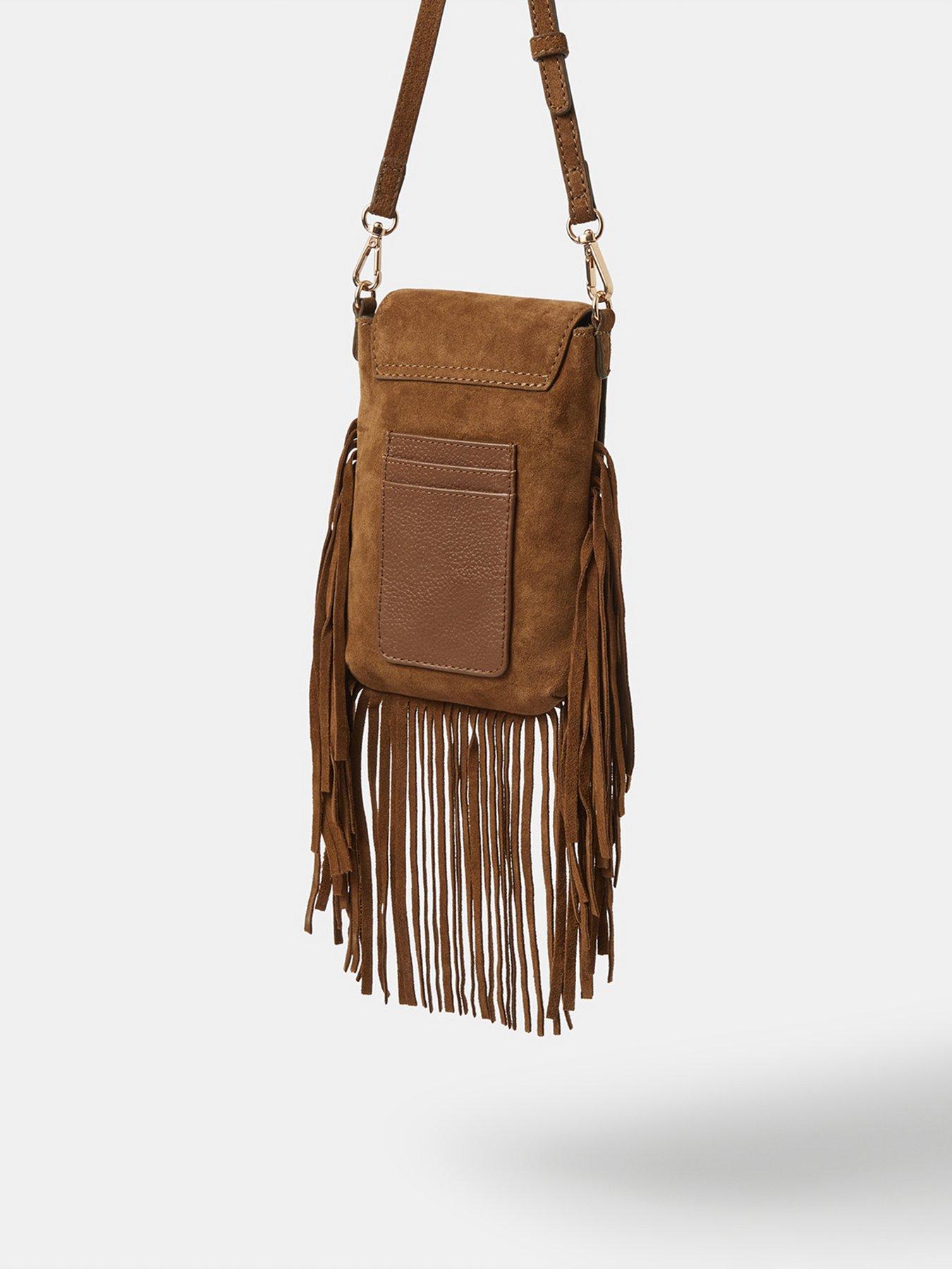  image of accessorize-fringe-suede-phone-bag