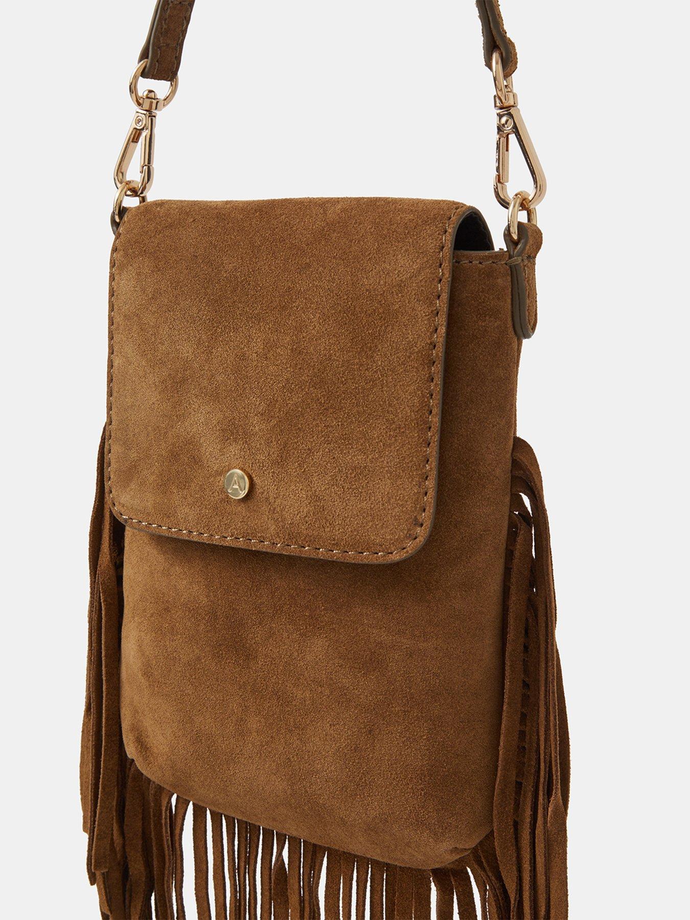  image of accessorize-fringe-suede-phone-bag