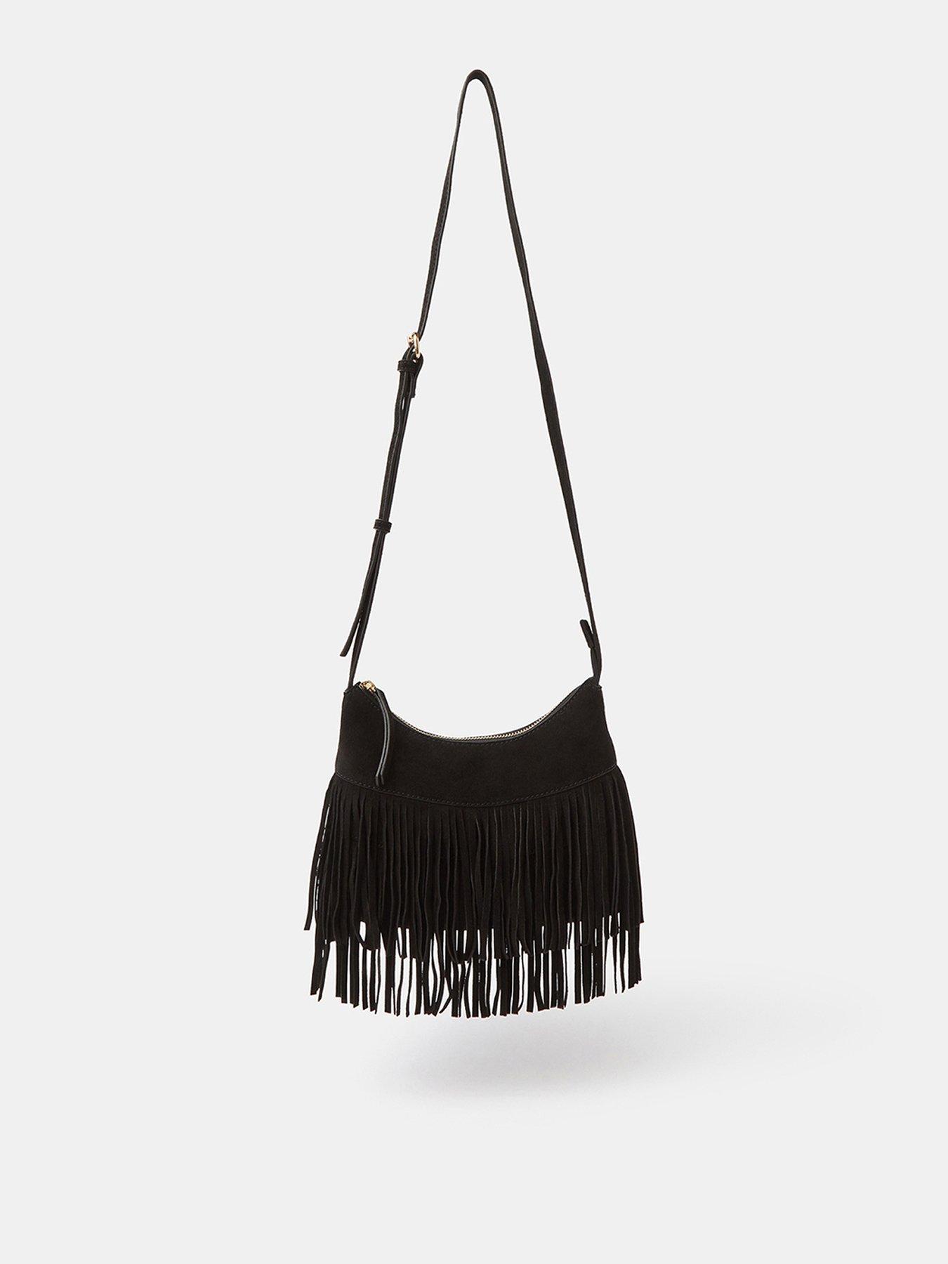 Accessorize Fringe Suede Crossbody Bag