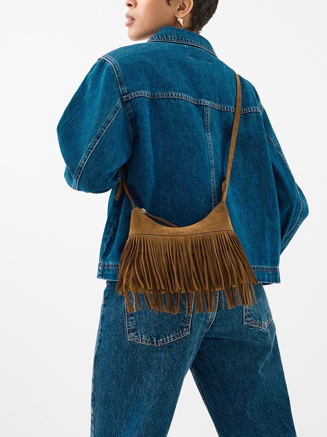  image of accessorize-fringe-suede-crossbody-bag