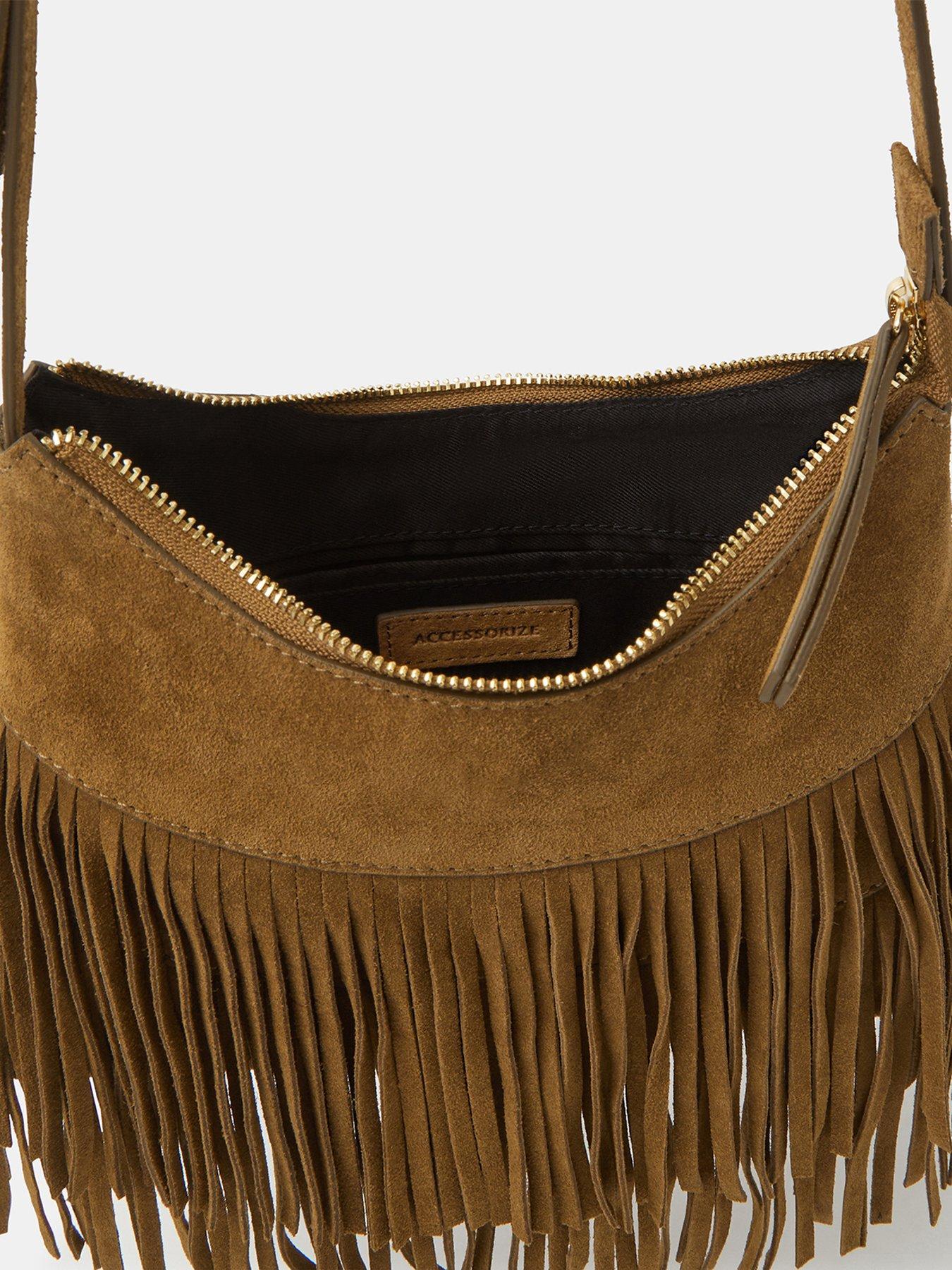  image of accessorize-fringe-suede-crossbody-bag