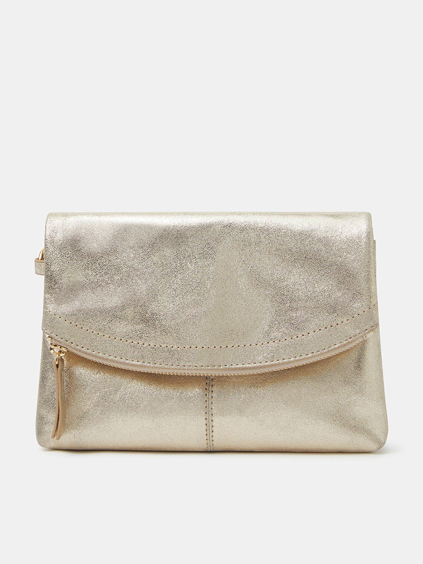Accessorize Fold-over Metallic Leather Clutch Bag