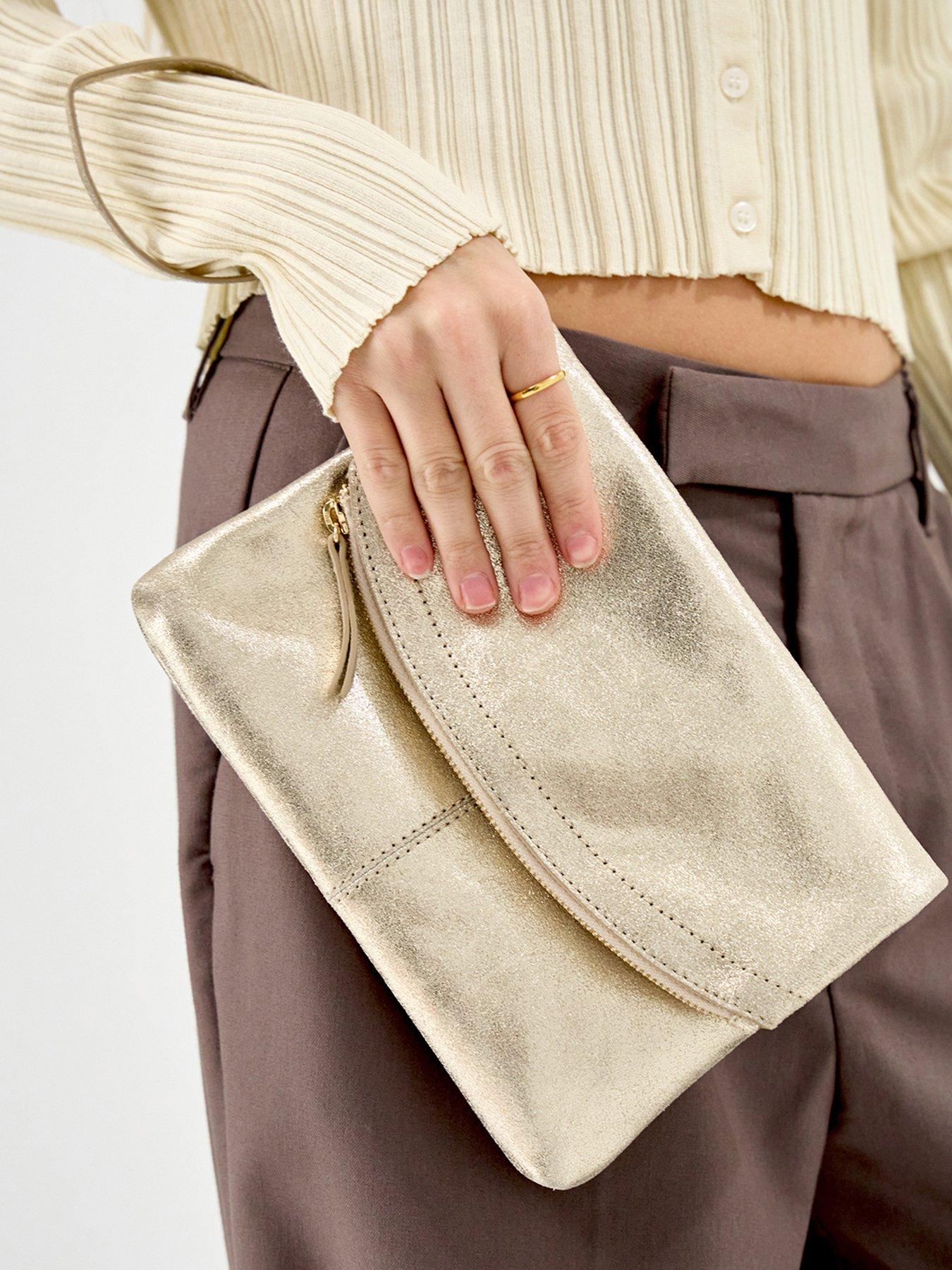  image of accessorize-fold-over-metallic-leather-clutch-bag