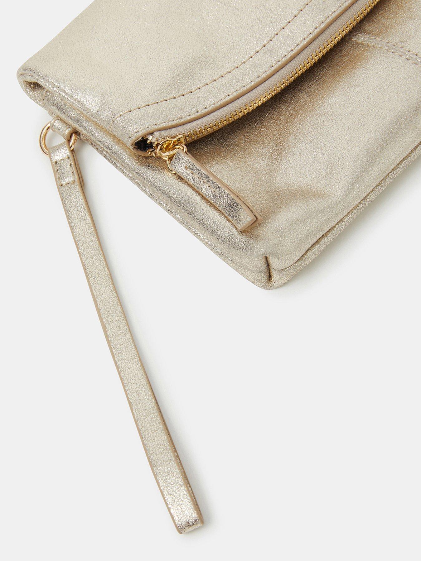  image of accessorize-fold-over-metallic-leather-clutch-bag