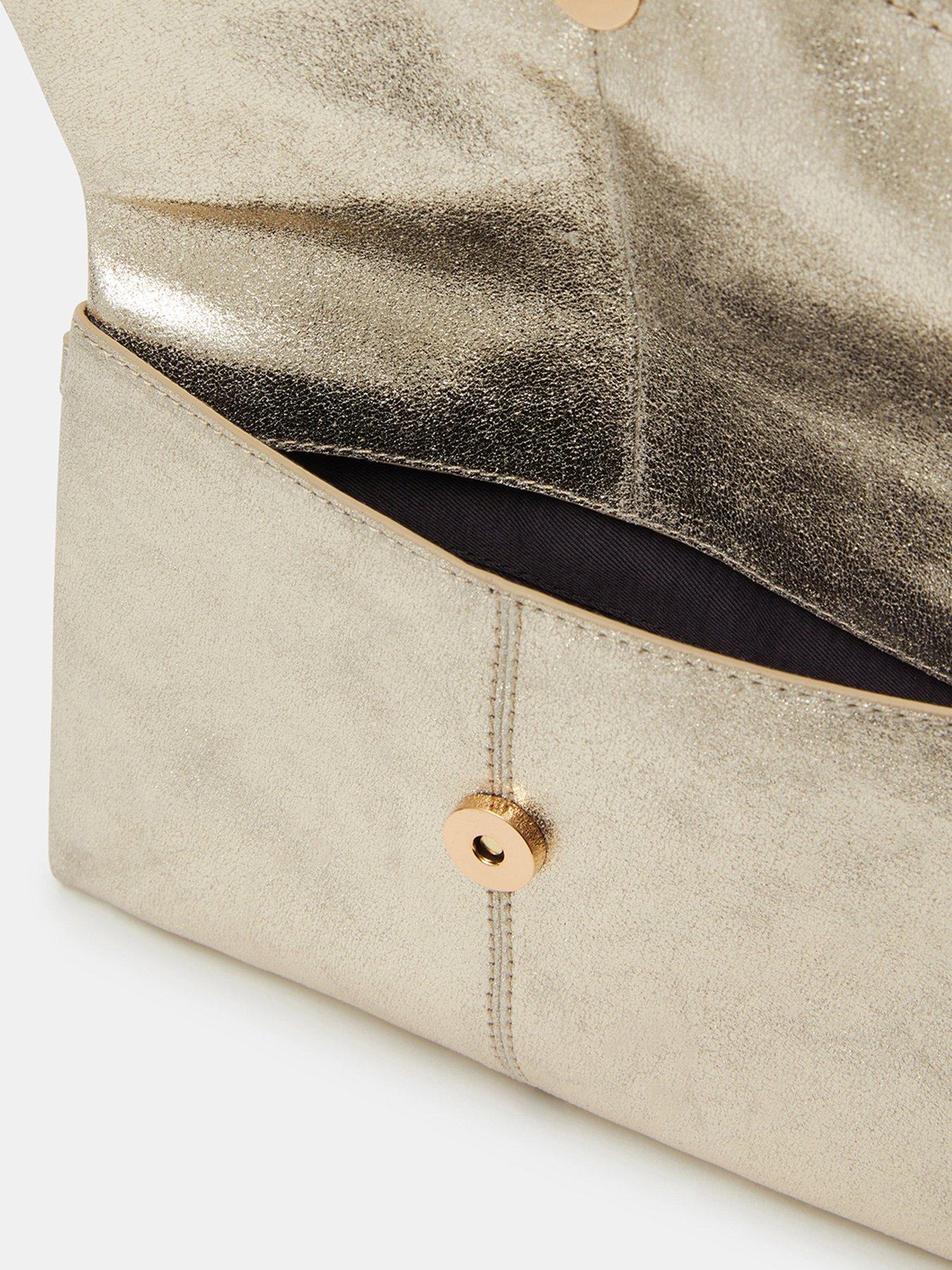  image of accessorize-fold-over-metallic-leather-clutch-bag