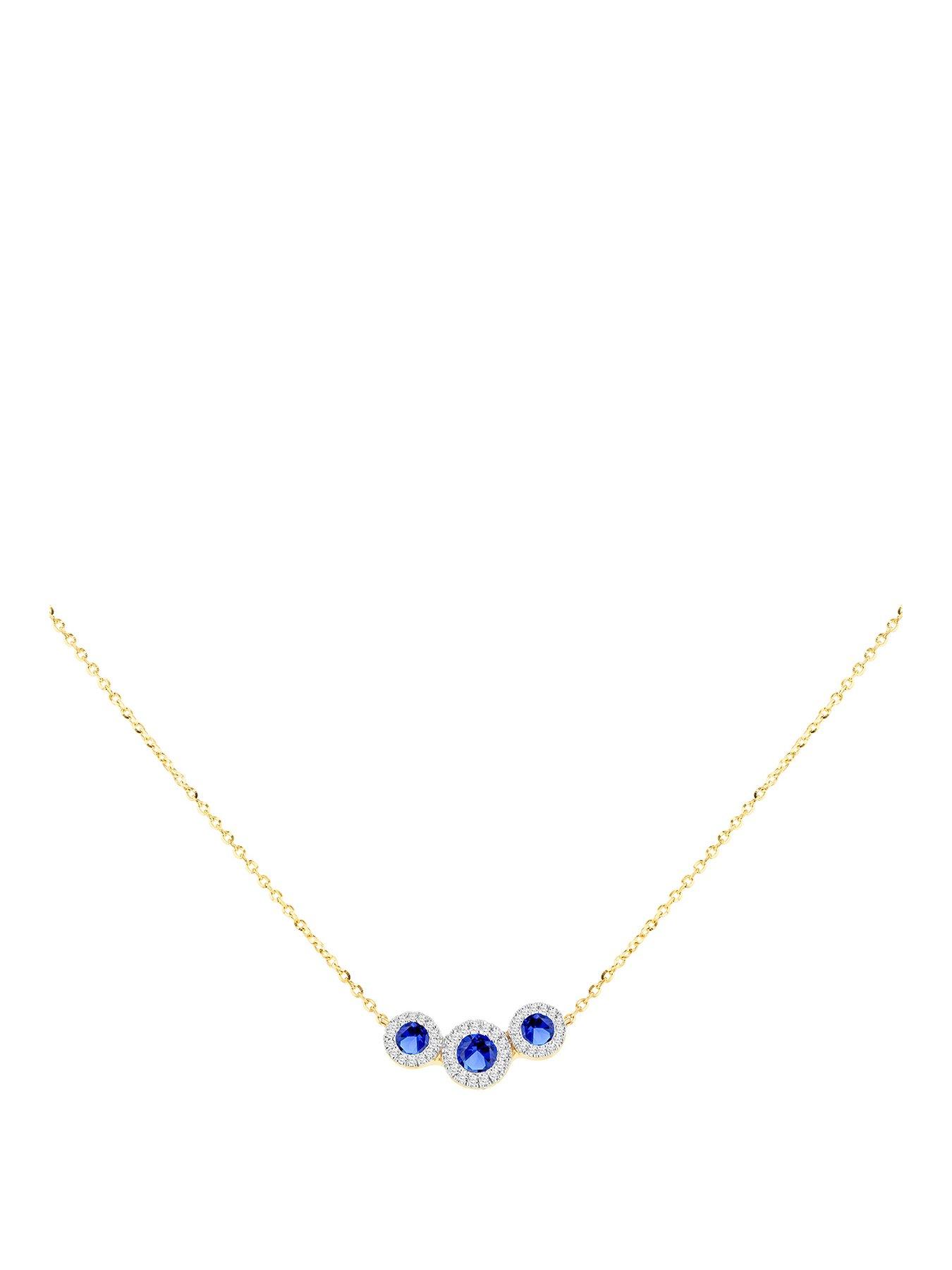 The Love Collection 9CT Yellow Gold 7mm x 15mm Trinity Pendant with Lab Sapphires and Diamonds Necklace 43cm/17'-46cm/18'