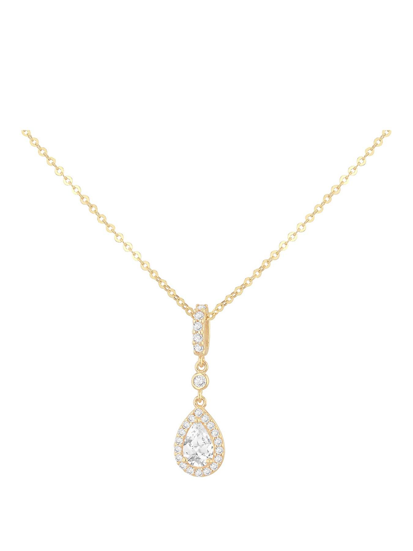 The Love Collection 9ct Yellow Gold CZ Teardrop Halo Necklet 43cm/17'-46cm/18'