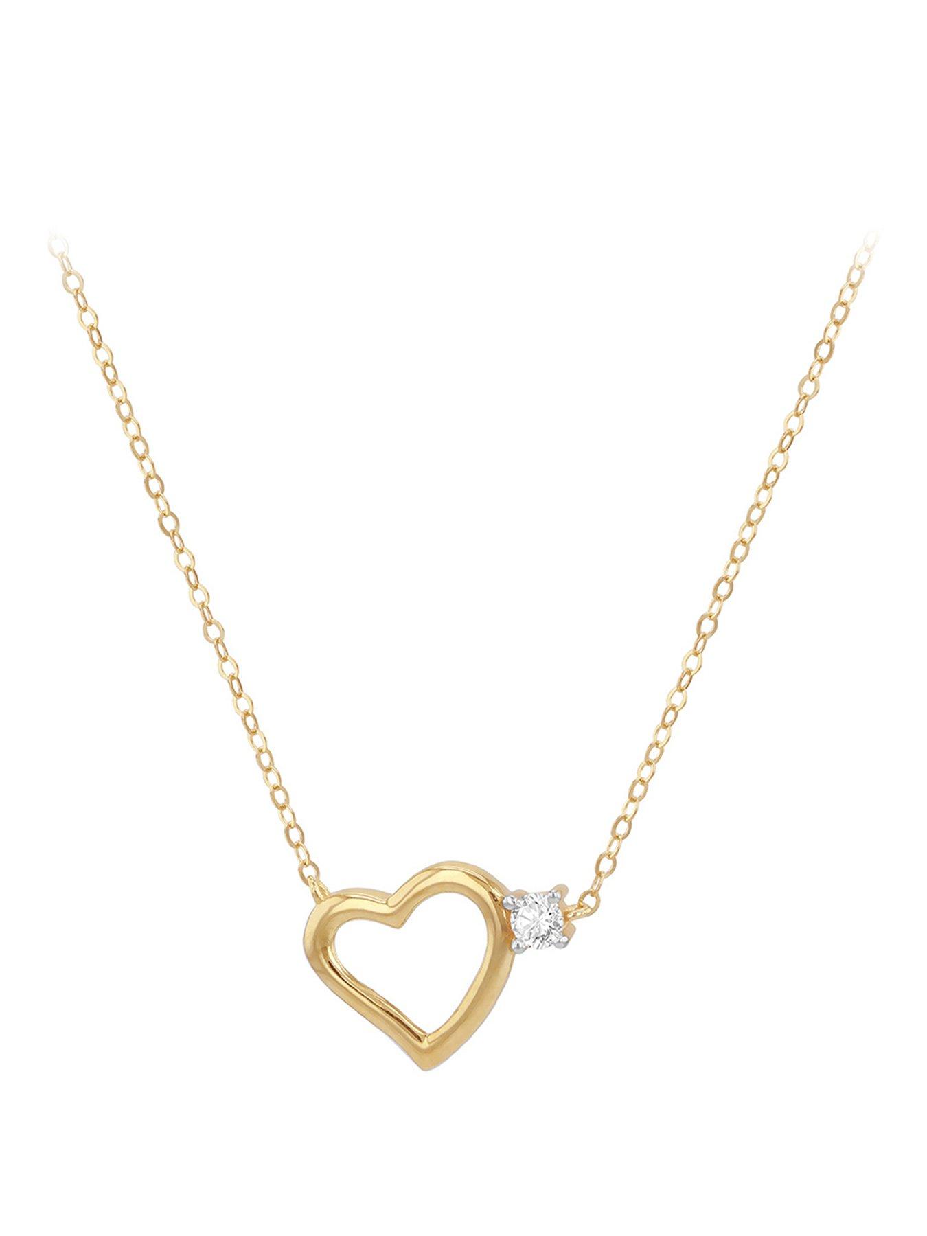 The Love Collection 9ct Yellow Gold Heart With CZ Accent Necklace 42cm/16.5'-45cm/17.75'