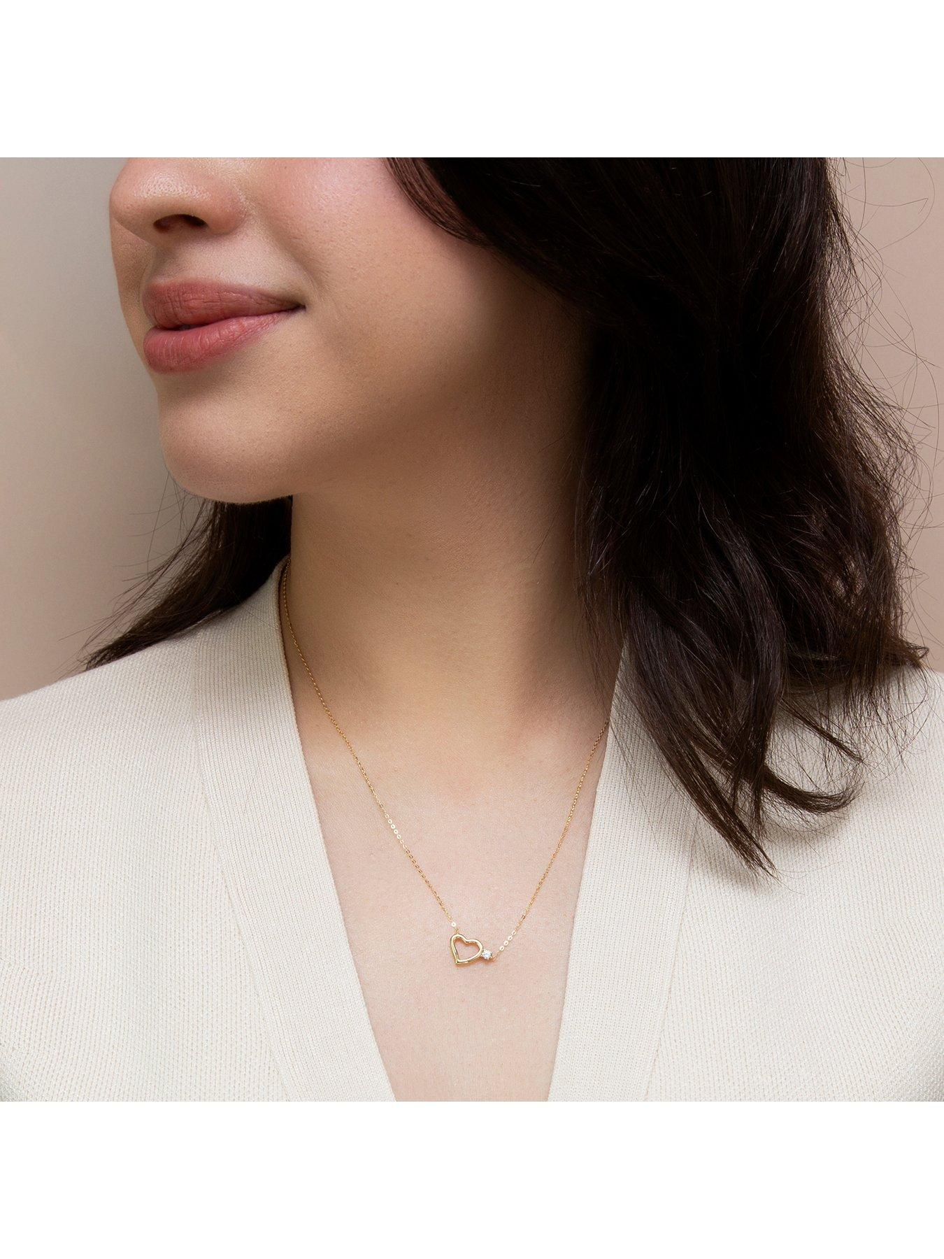 Image 4 of 5 of The Love Collection 9ct Yellow Gold Heart With Cubic Zirconia Accent Necklace