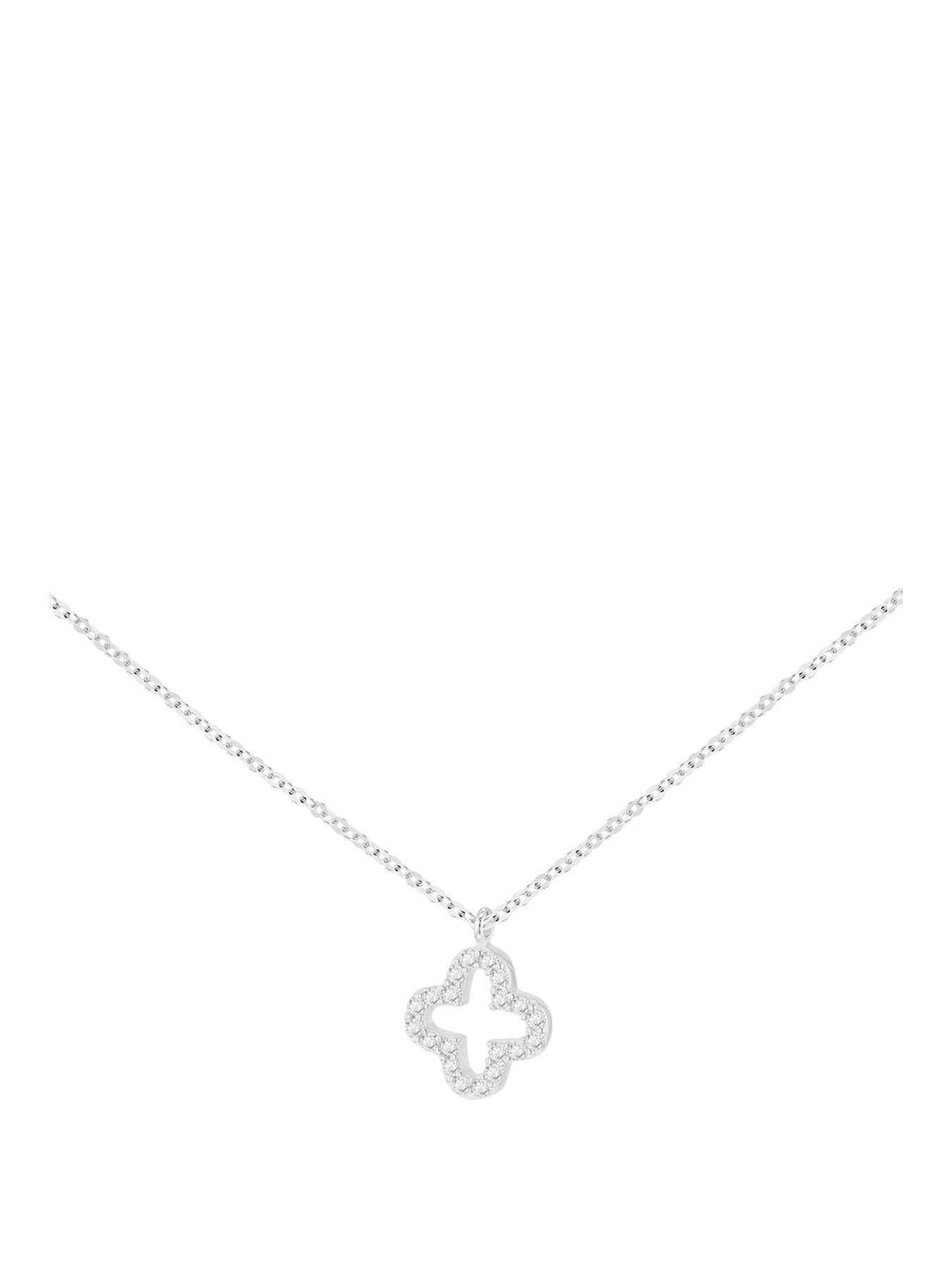 Image 1 of 5 of The Love Collection 9ct White Gold 1mm CZ Petal Necklace Adjustable 43cm/17' - 46cm/18'