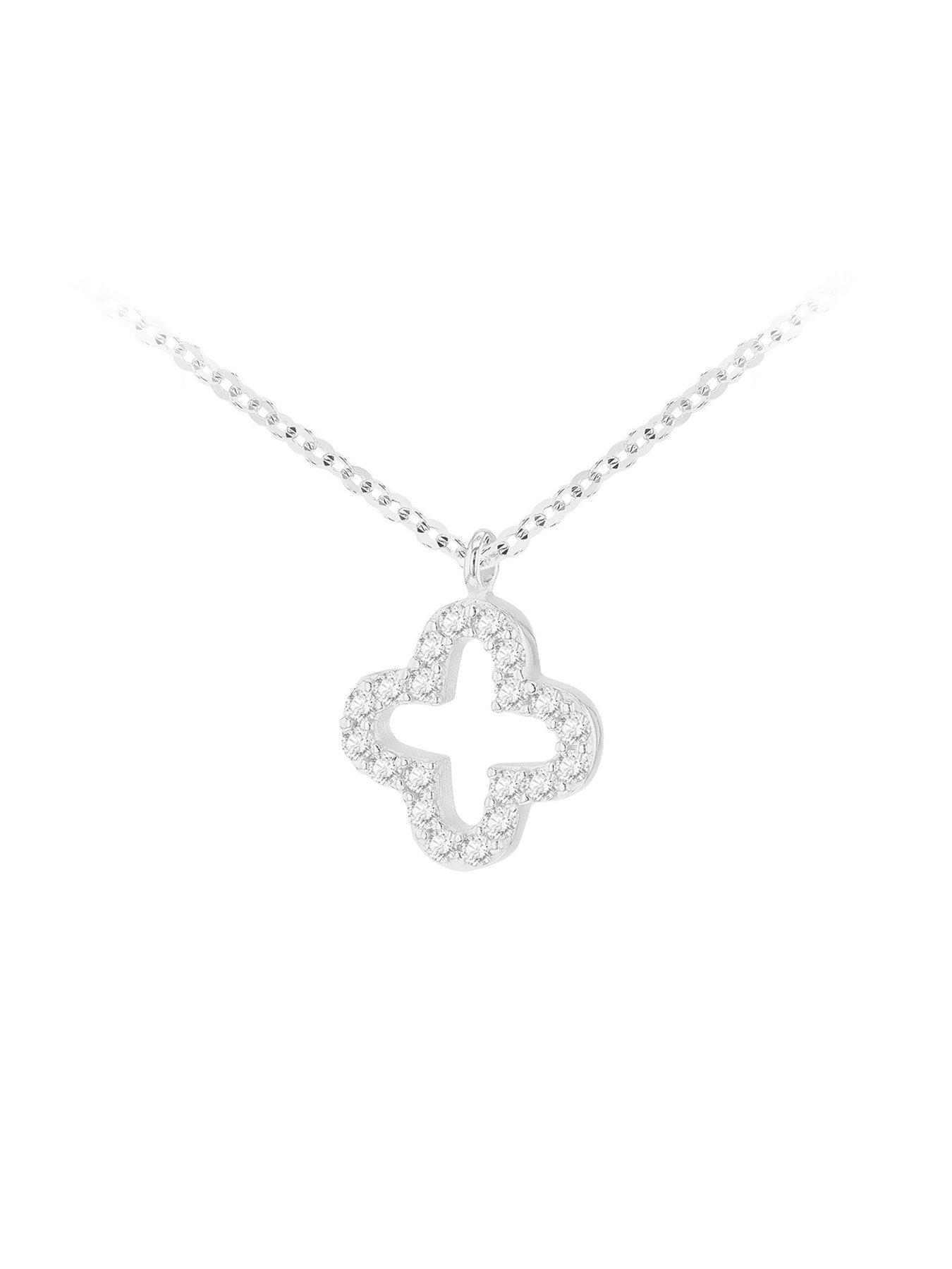 Image 2 of 5 of The Love Collection 9ct White Gold 1mm CZ Petal Necklace Adjustable 43cm/17' - 46cm/18'