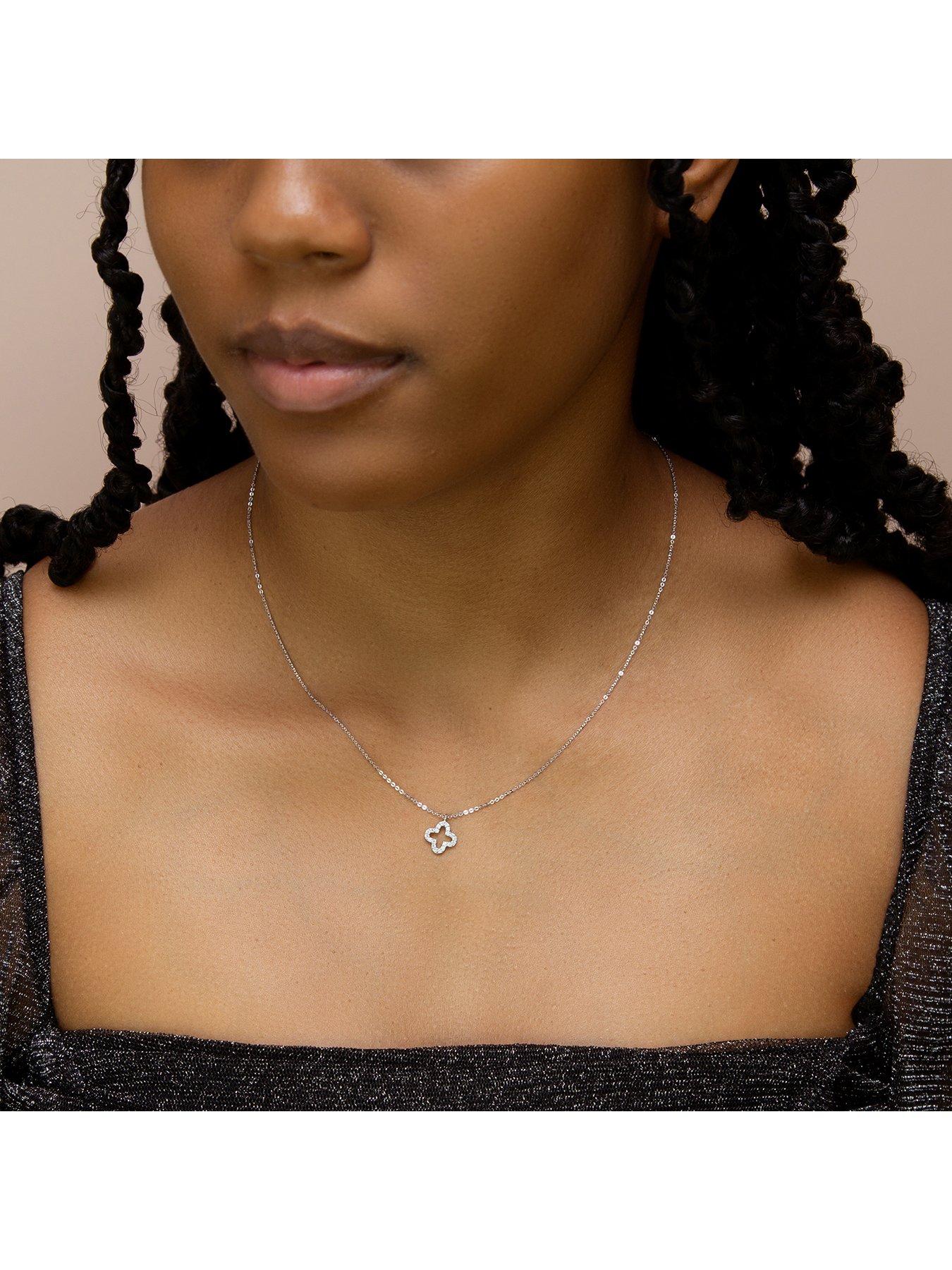Image 4 of 5 of The Love Collection 9ct White Gold 1mm CZ Petal Necklace Adjustable 43cm/17' - 46cm/18'