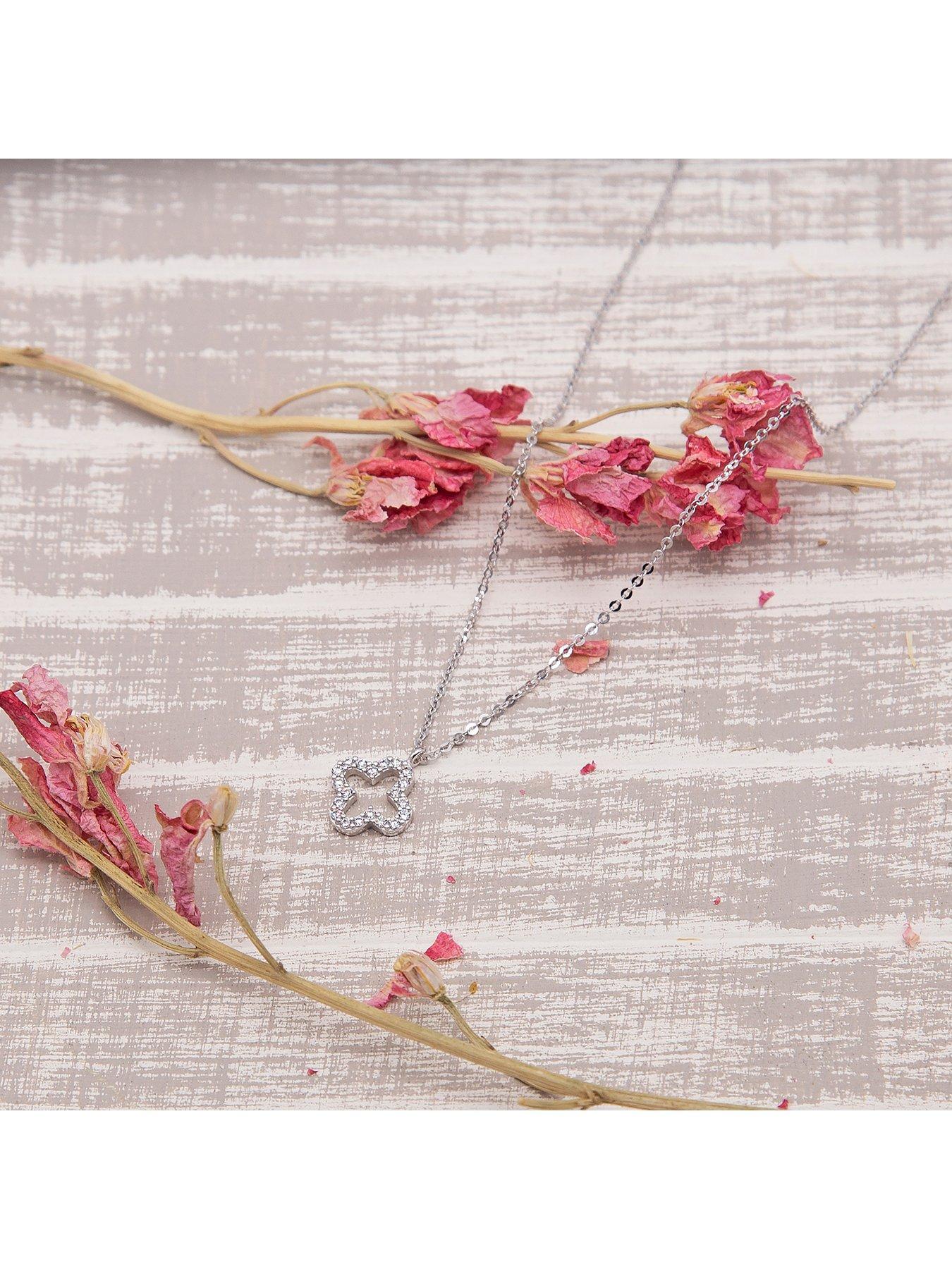 Image 5 of 5 of The Love Collection 9ct White Gold 1mm CZ Petal Necklace Adjustable 43cm/17' - 46cm/18'