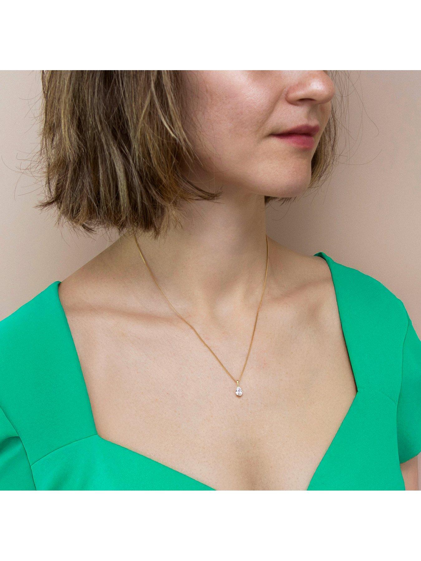 Image 4 of 4 of The Love Collection 9ct Yellow Gold Teardrop Cubic Zirconia Pendant