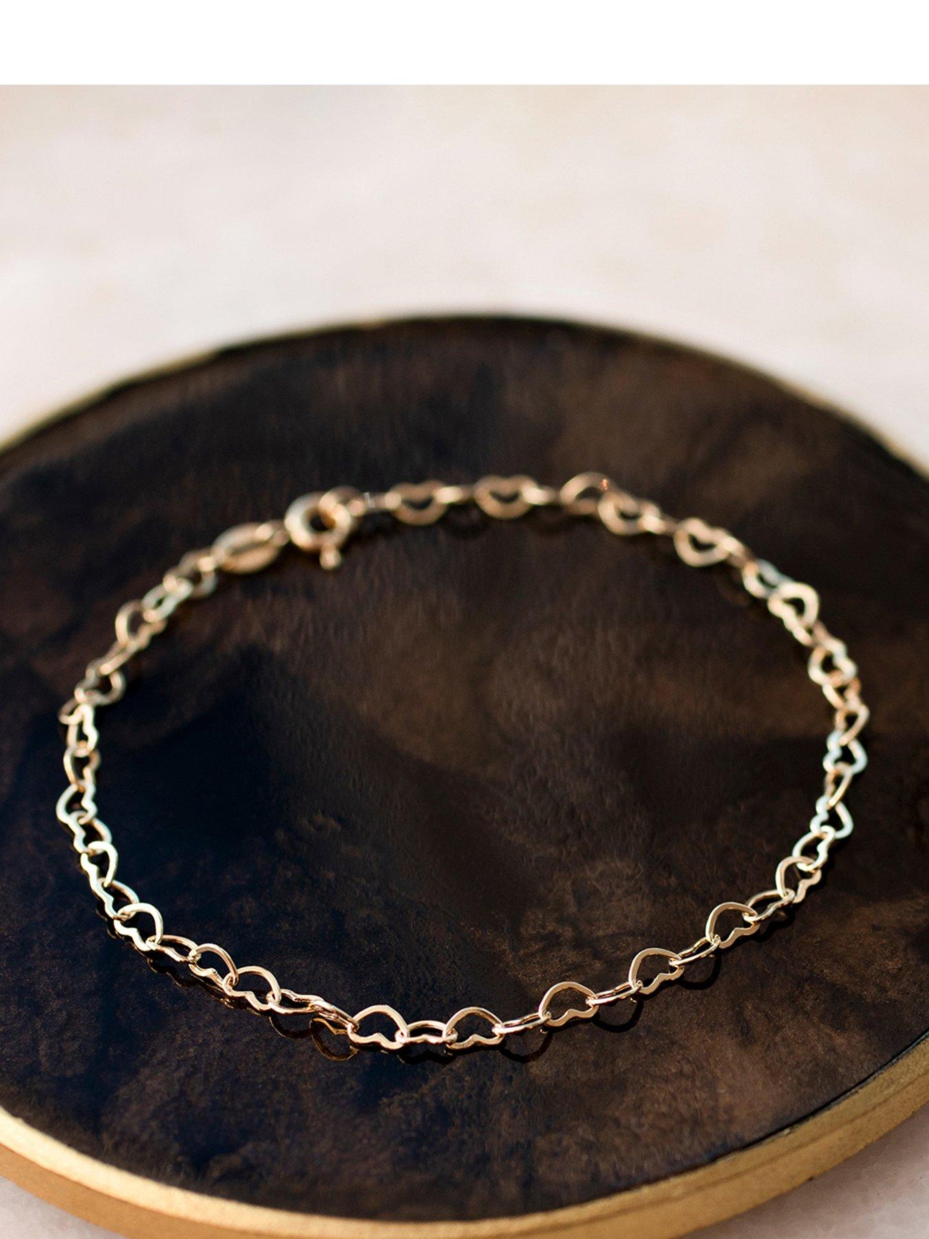 The Love Collection 9ct Yellow Gold Mini Open Heart Bracelet 18cm/7'