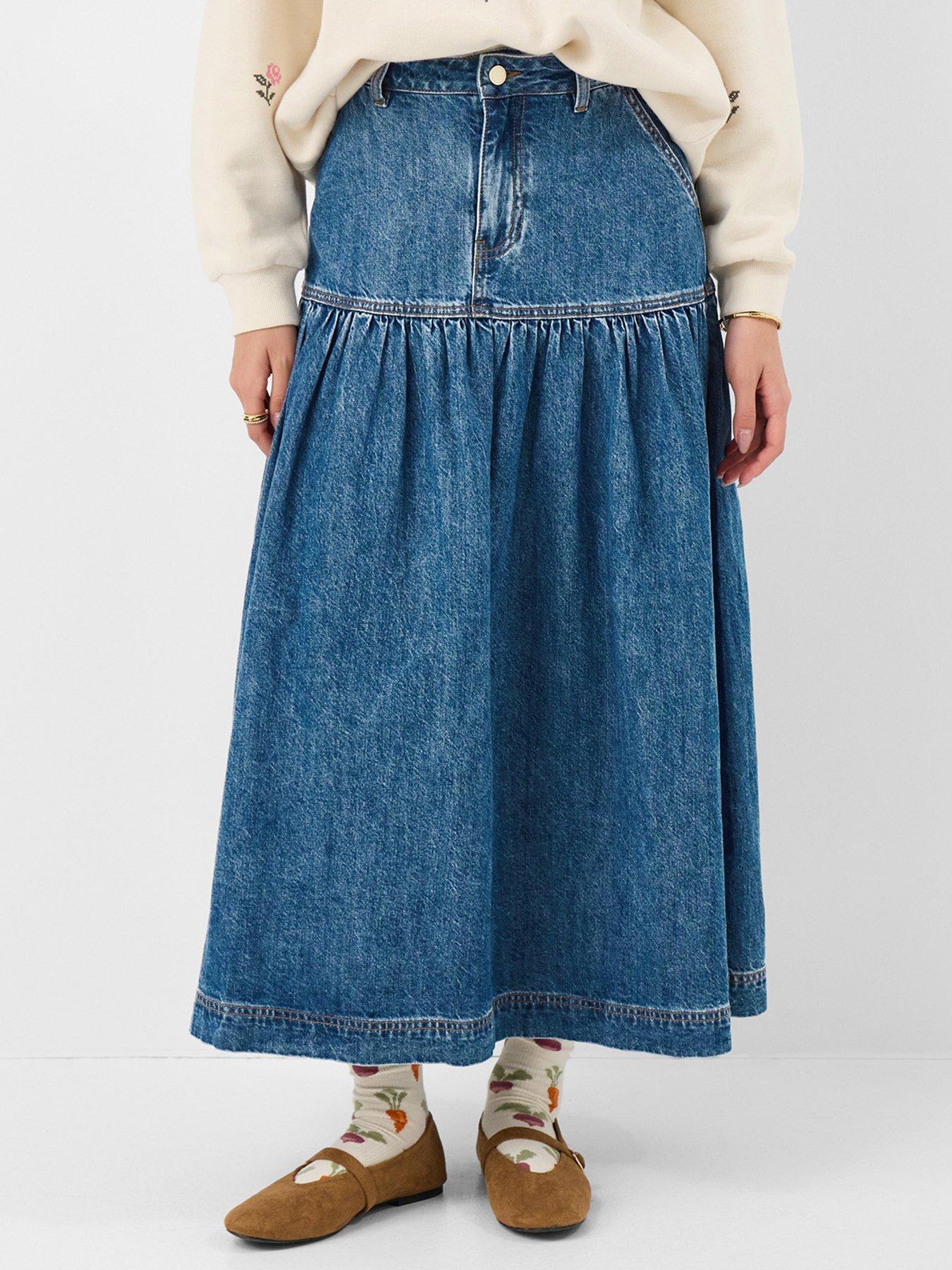 Image 1 of 4 of Accessorize Denim Midi Skirt