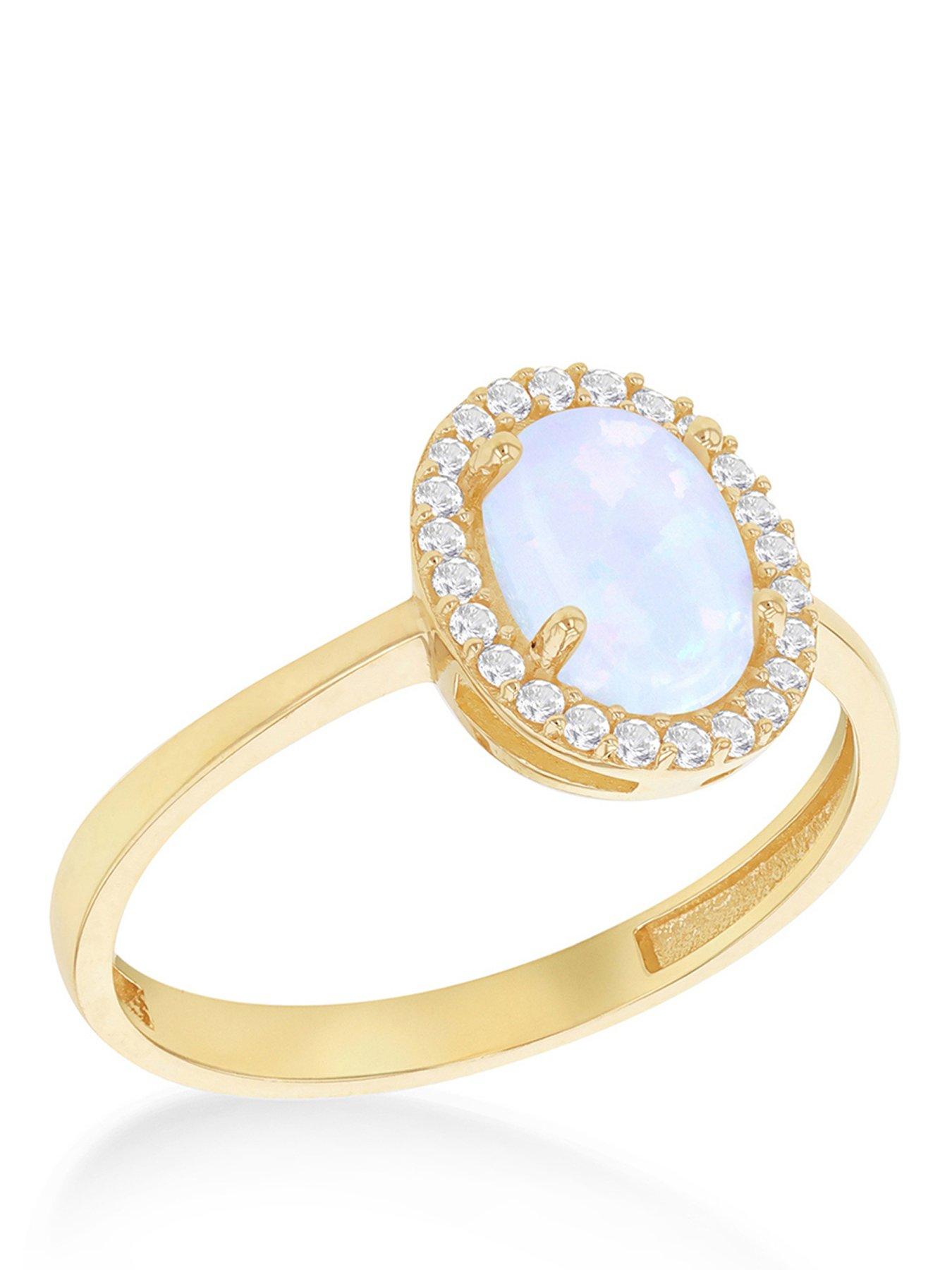 Image 1 of 5 of The Love Collection 9ct Yellow Gold CZ and Oval Synthetic Opal Halo Ring