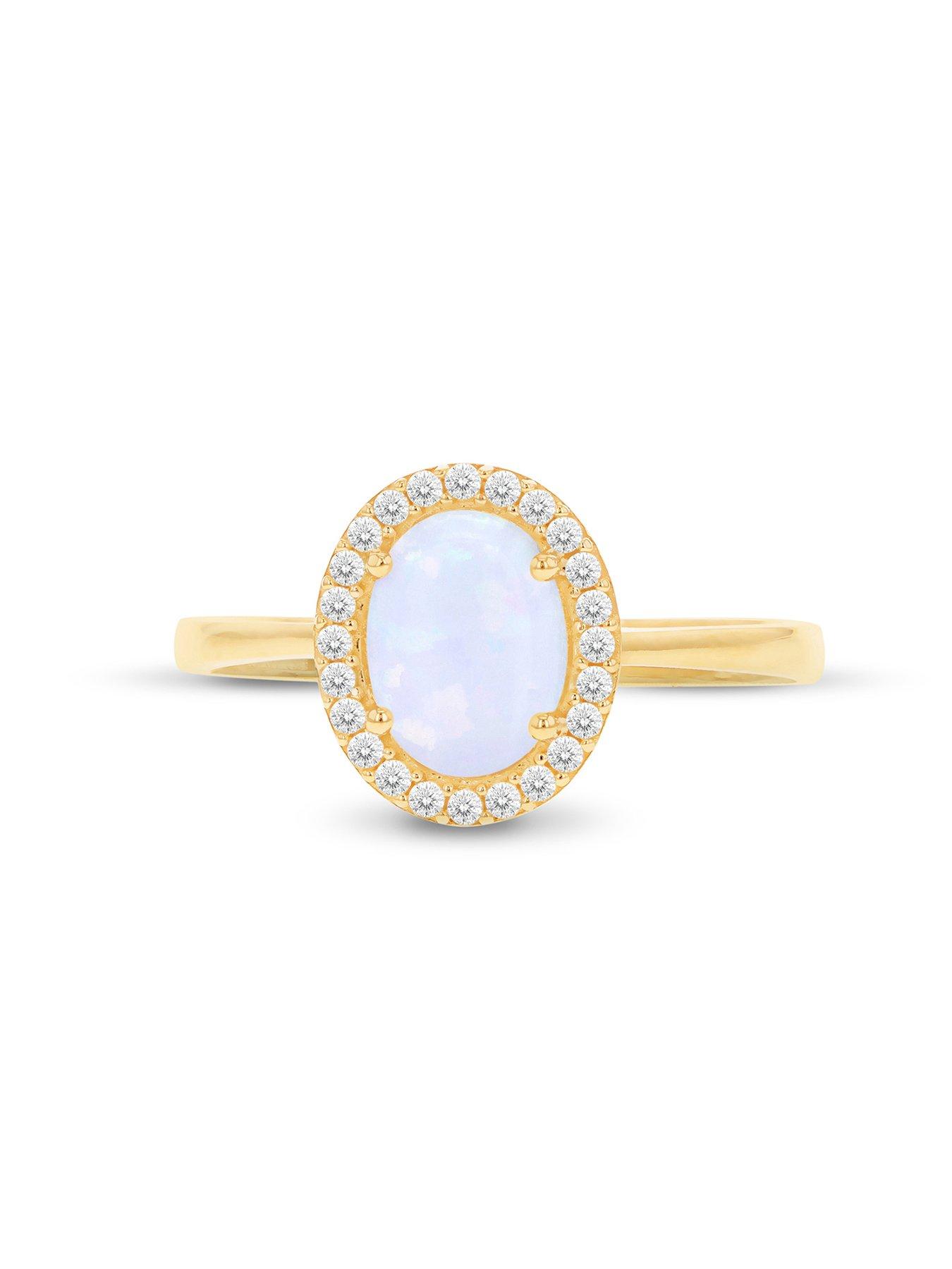  image of the-love-collection-9ct-yellow-gold-cz-and-oval-synthetic-opal-halo-ring