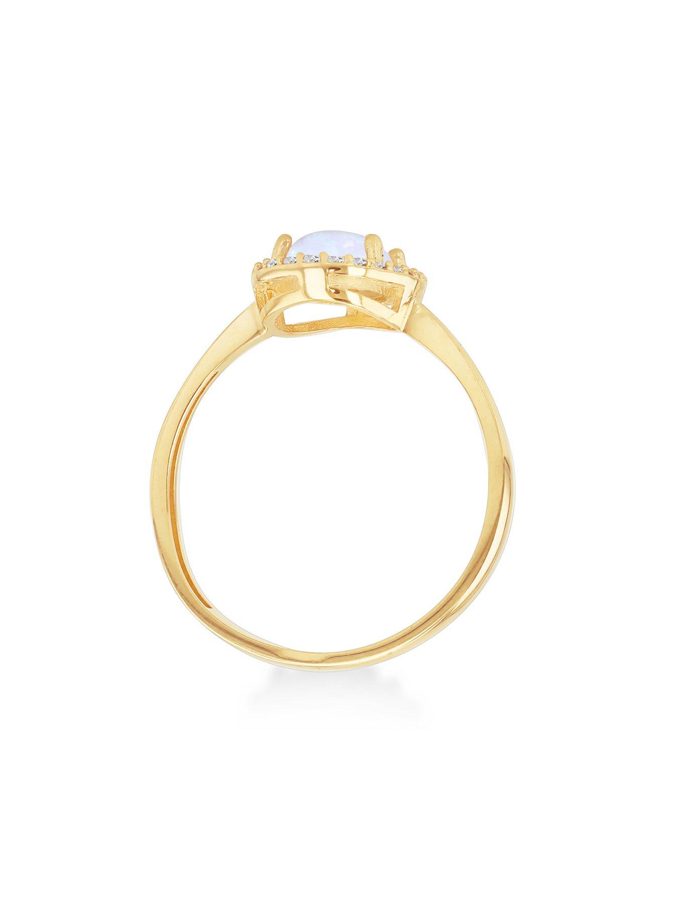 Image 3 of 5 of The Love Collection 9ct Yellow Gold CZ and Oval Synthetic Opal Halo Ring