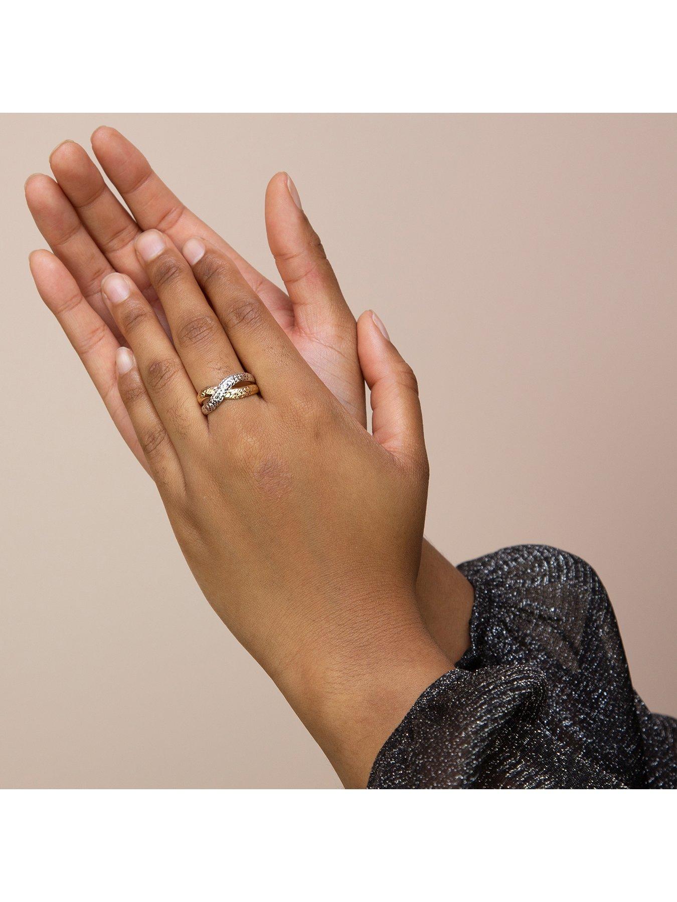 Image 4 of 5 of The Love Collection 9ct 2-Colour Gold Diamond Cut Crossover Ring