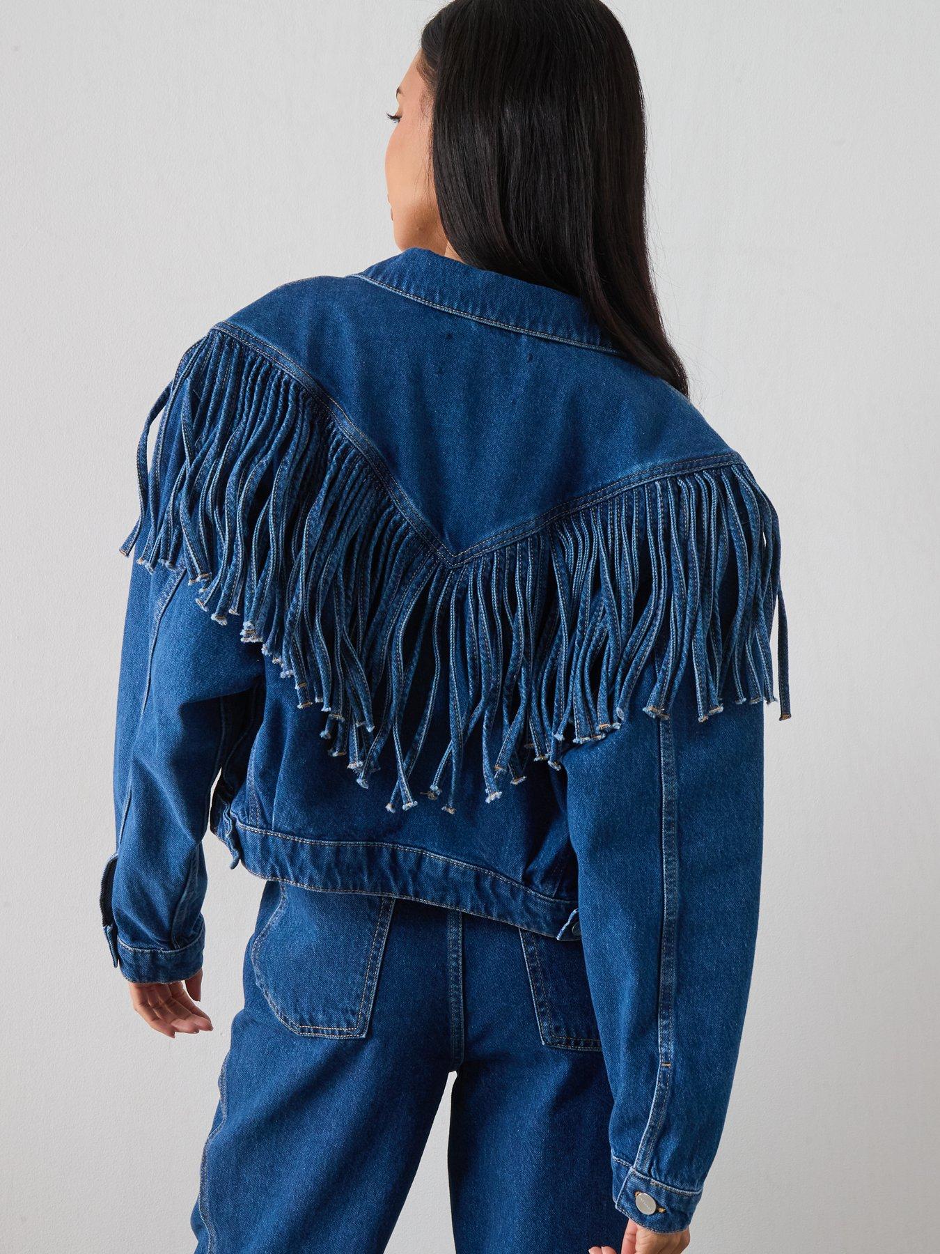 Image 2 of 6 of AllSaints Marlene Tassel Denim Jacket - Blue