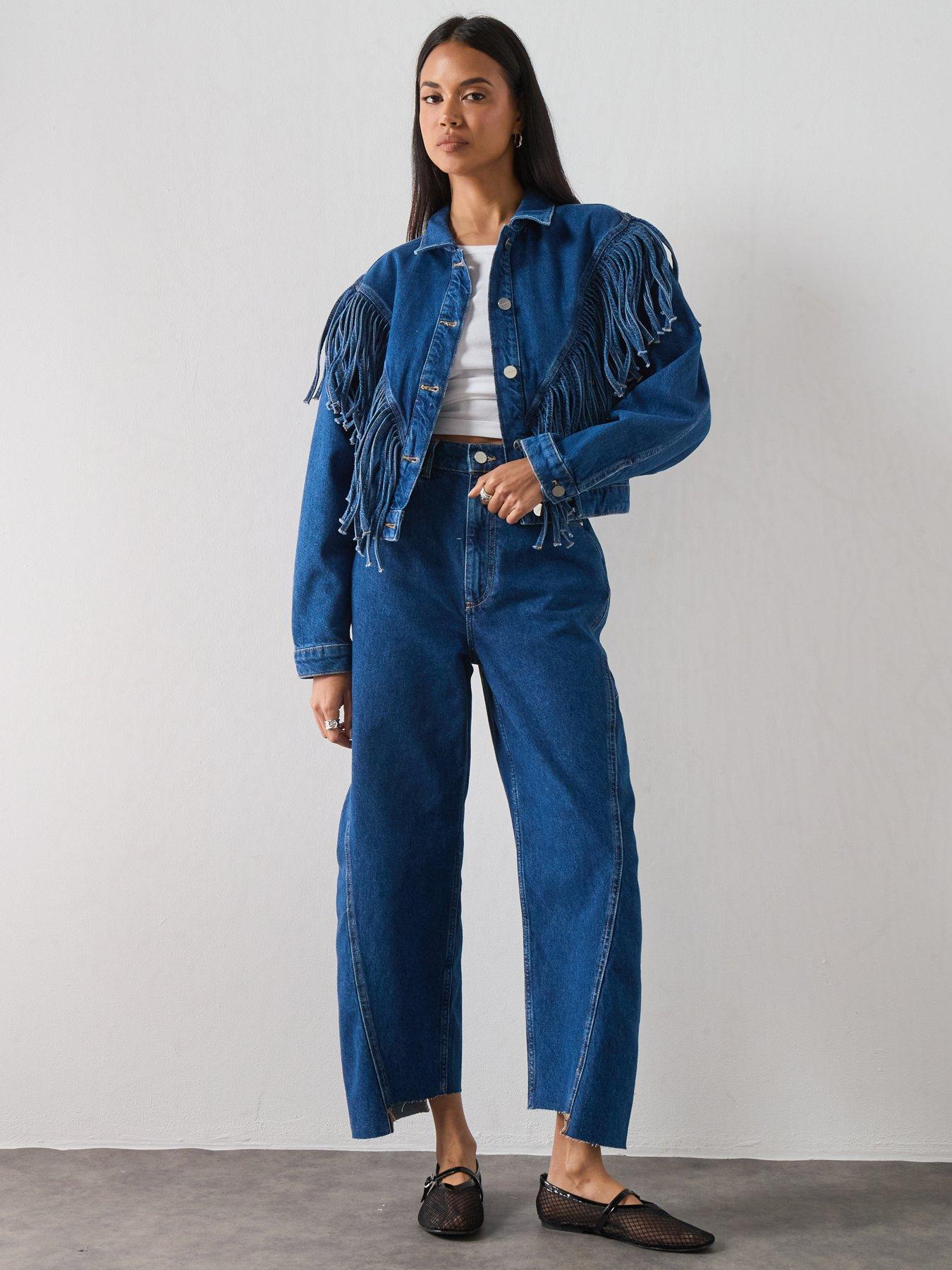 Image 3 of 6 of AllSaints Marlene Tassel Denim Jacket - Blue