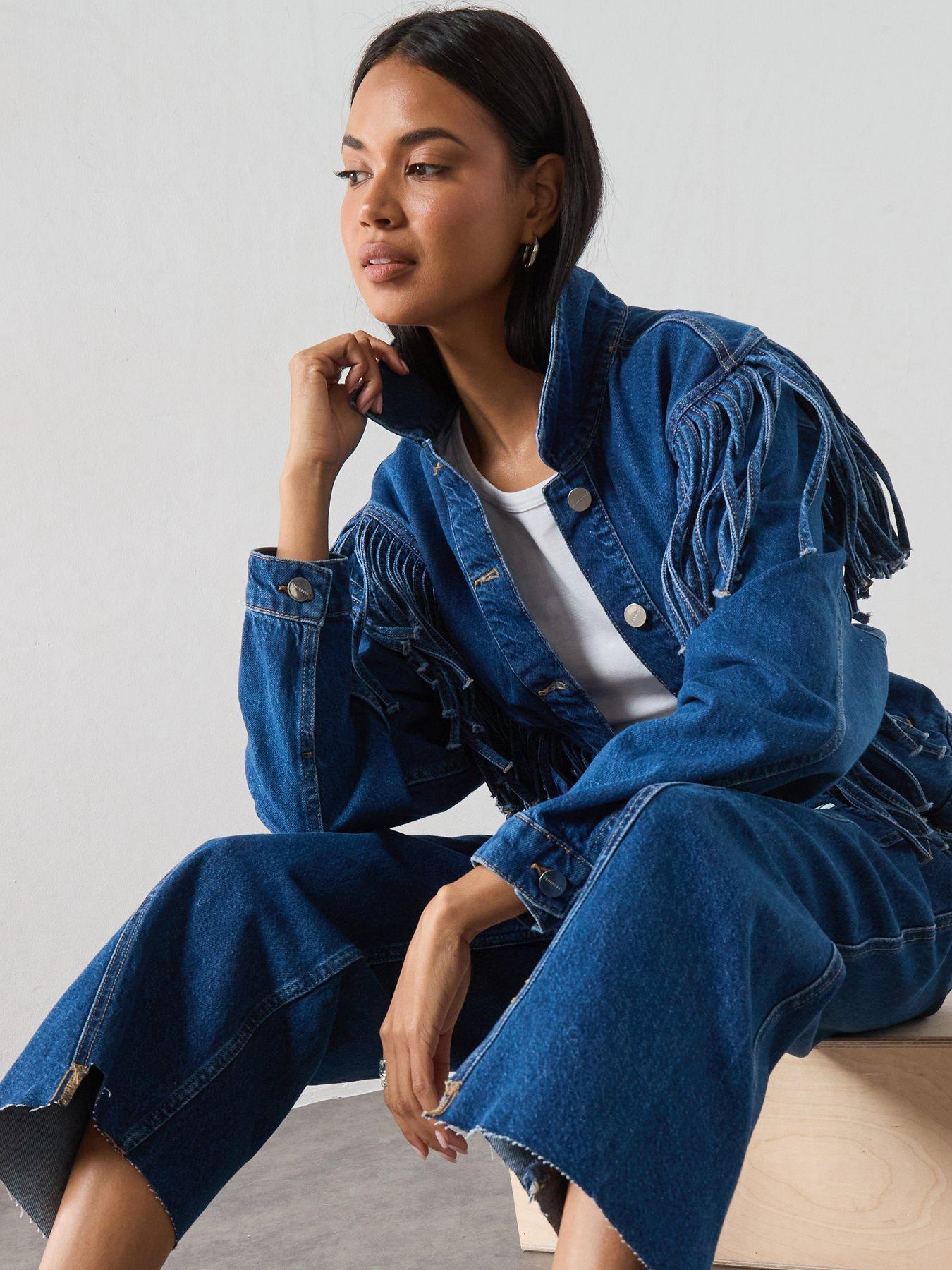 Image 4 of 6 of AllSaints Marlene Tassel Denim Jacket - Blue