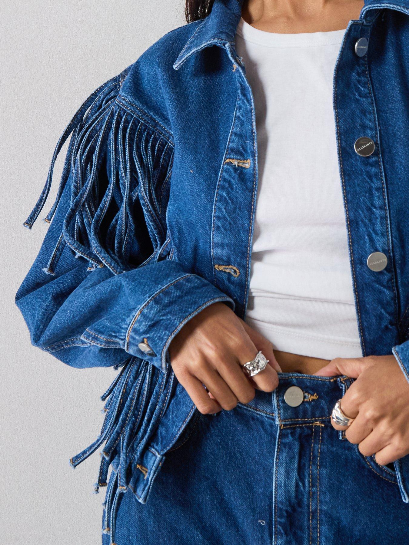 Image 5 of 6 of AllSaints Marlene Tassel Denim Jacket - Blue