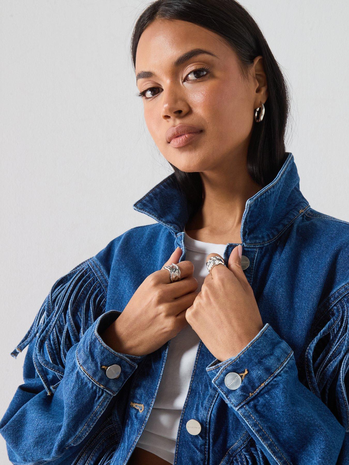 Image 6 of 6 of AllSaints Marlene Tassel Denim Jacket - Blue