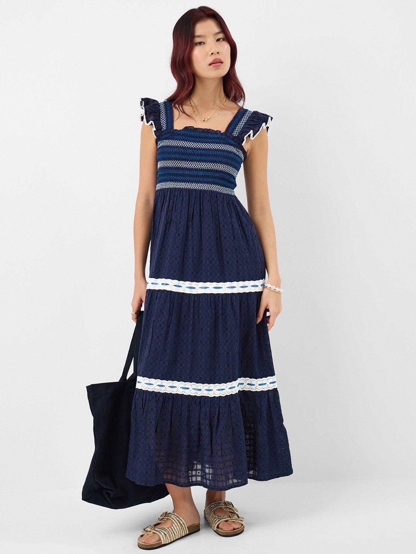 Accessorize Smocked Lace Midi Dress