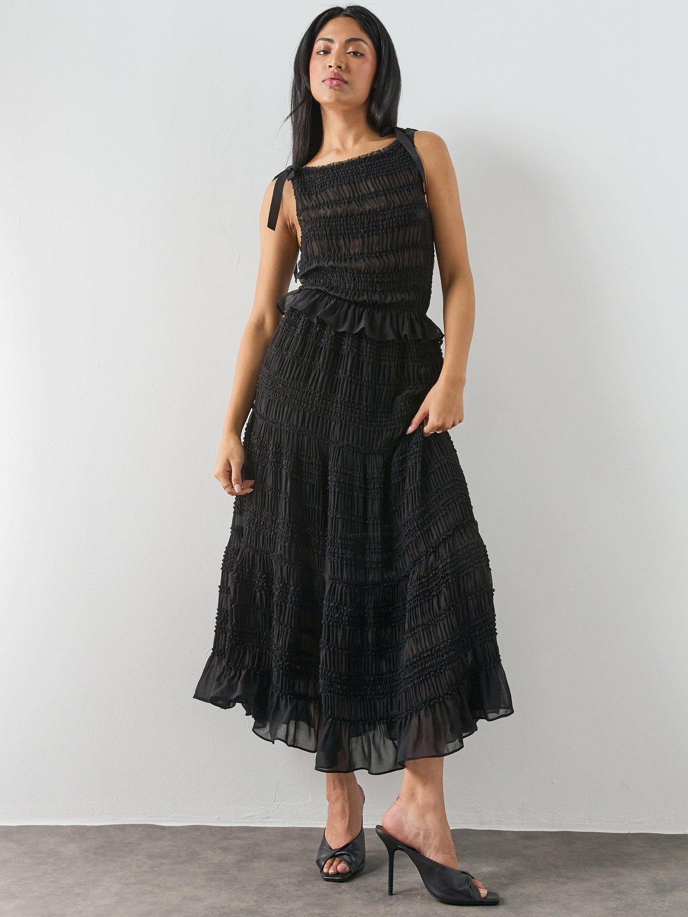 AllSaints Lotus Shirred Maxi Skirt - Black