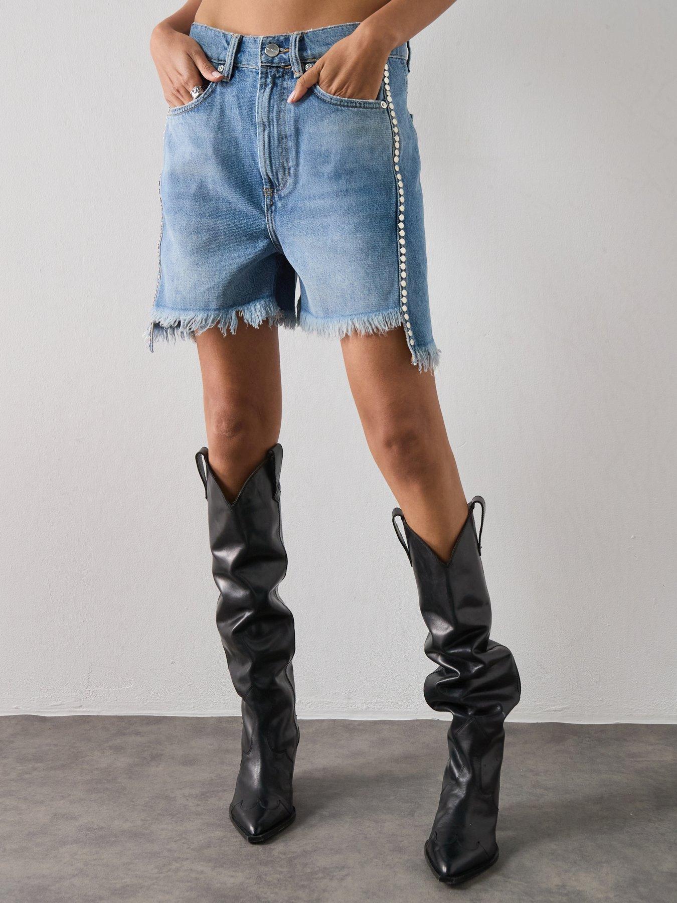 Image 1 of 6 of AllSaints Frankie Stud Short - Blue
