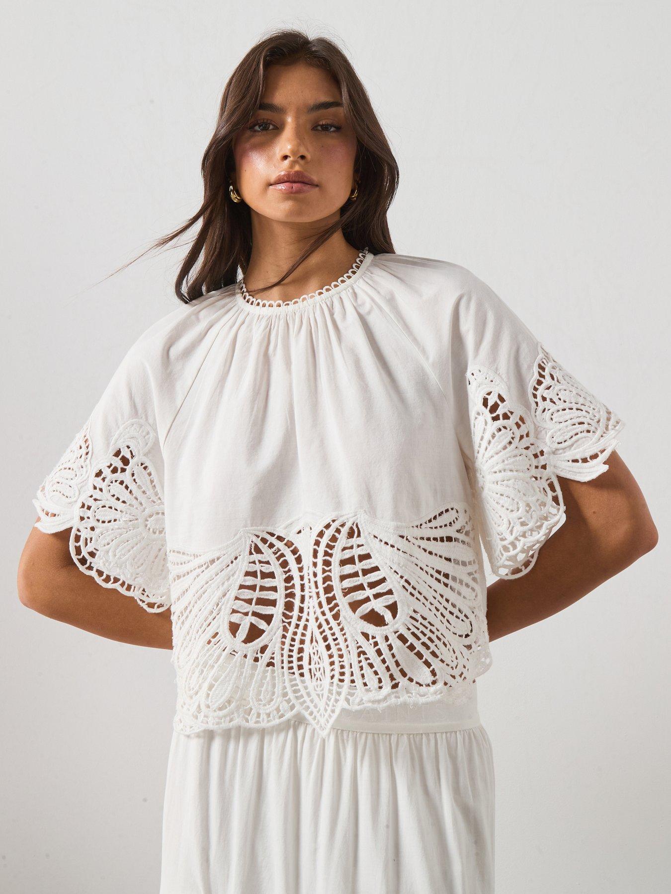 AllSaints Femi Broderie Top - White